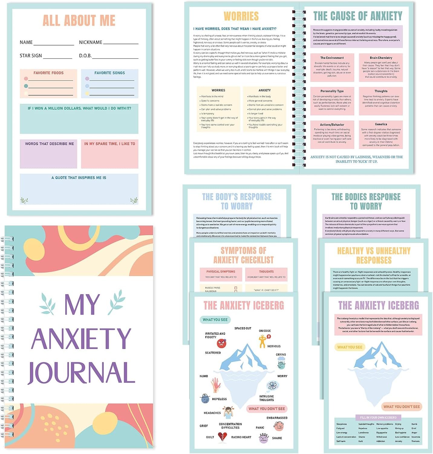 TaoBary Anxiety Journal Guided Anxiety Relief Notebook Cbt Therapy Mental Health Journal, Guided Prompts & Self-care Checklist, Wellness Workbook to Manage Emotions, Stop Worrying