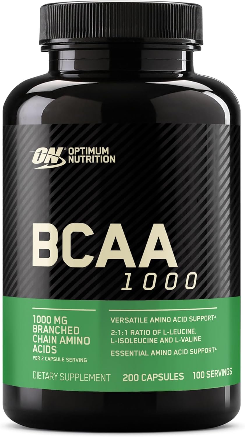 Optimum Nutrition BCAA Capsules, Keto Friendly, 1000mg, 200 Ct | Easy to Swallow Capsules, Branched Chain Amino Acid Support, 2:1:1 ratio of L-Leucine, L-Isoleucine and L-Valine per serving