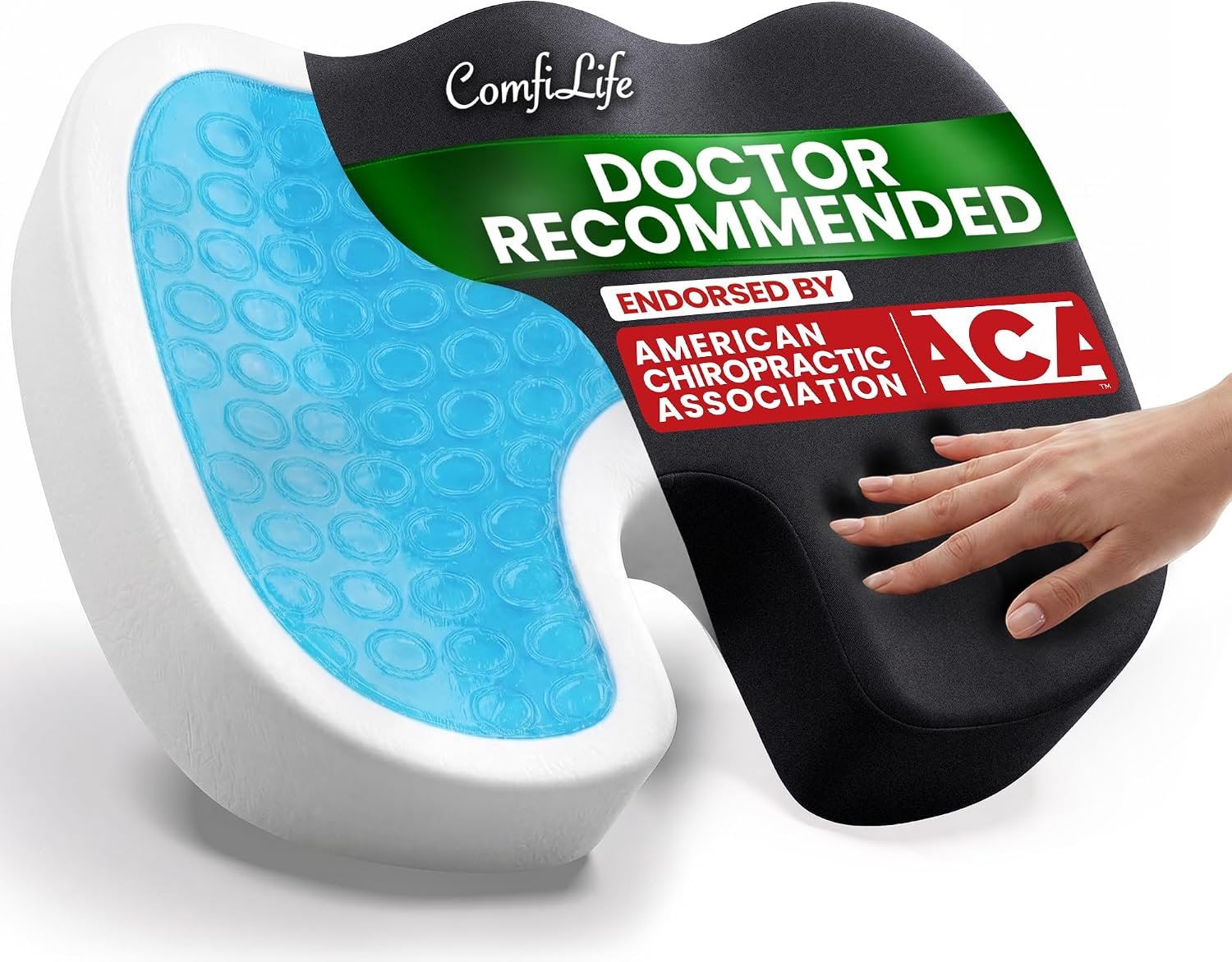 ComfiLife Doctor Recommended Seat Cushion – Premium Gel & Memory Foam Office Chair, Car Seat, Lifting Cushion – Chair Cushions for Back & Sciatica Relief – Seat Cushions for Office & Desk (Black)