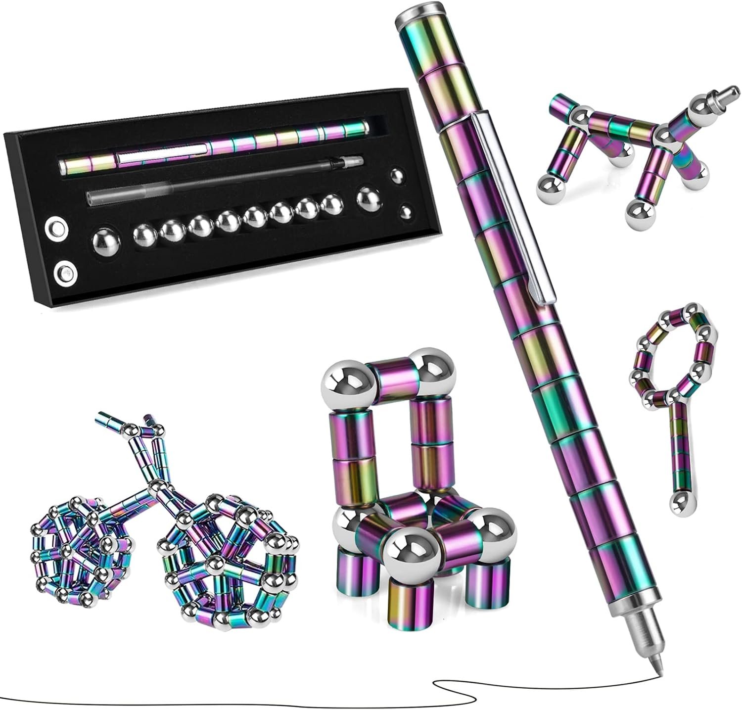LARAH Fidget Pen and Stress Relief Desk Toy for Adults and Teens（Colorful） | At home or work; relieve stress, write and create shapes; a creative gift for birthdays, holidays and stocking stuffers