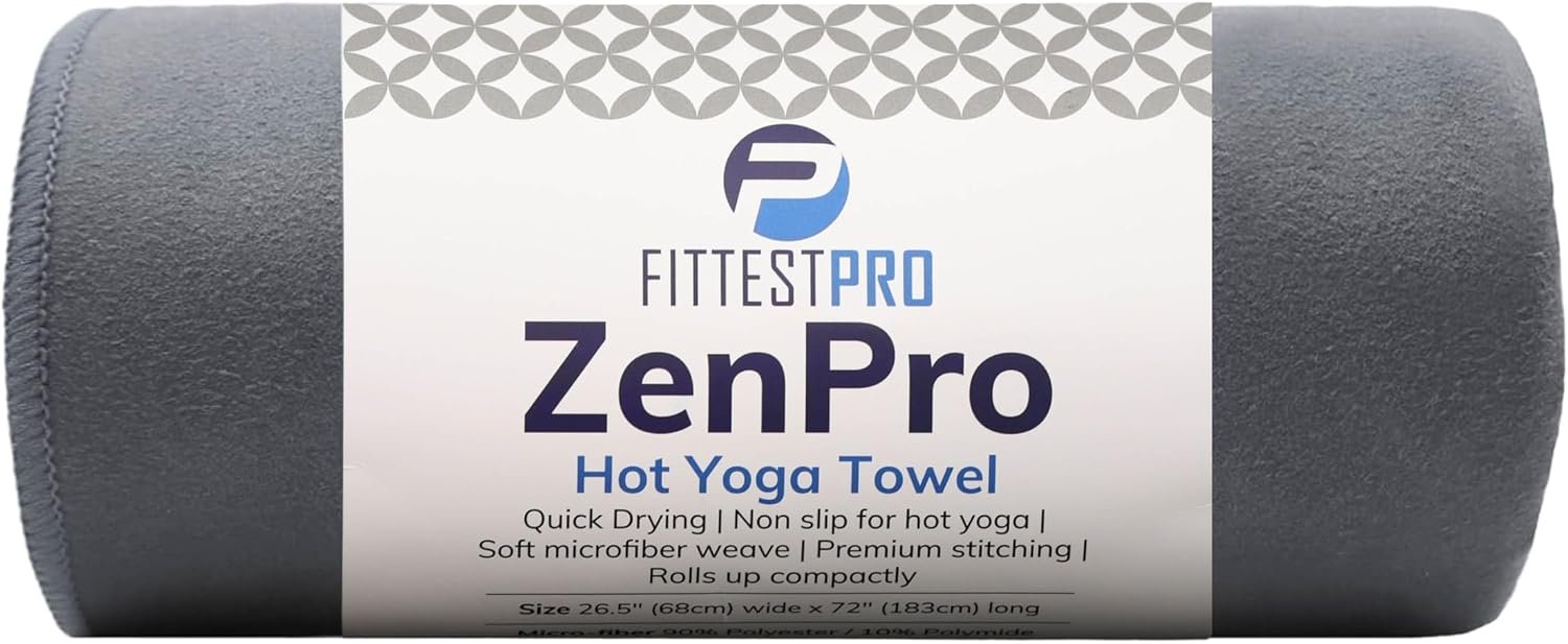Non-Slip Hot Yoga Towel with Super-Absorbent Soft Suede Microfiber in Many Colors, for Bikram Pilates and Yoga Mats. (72.00 x 26.50) Nimbus Grey