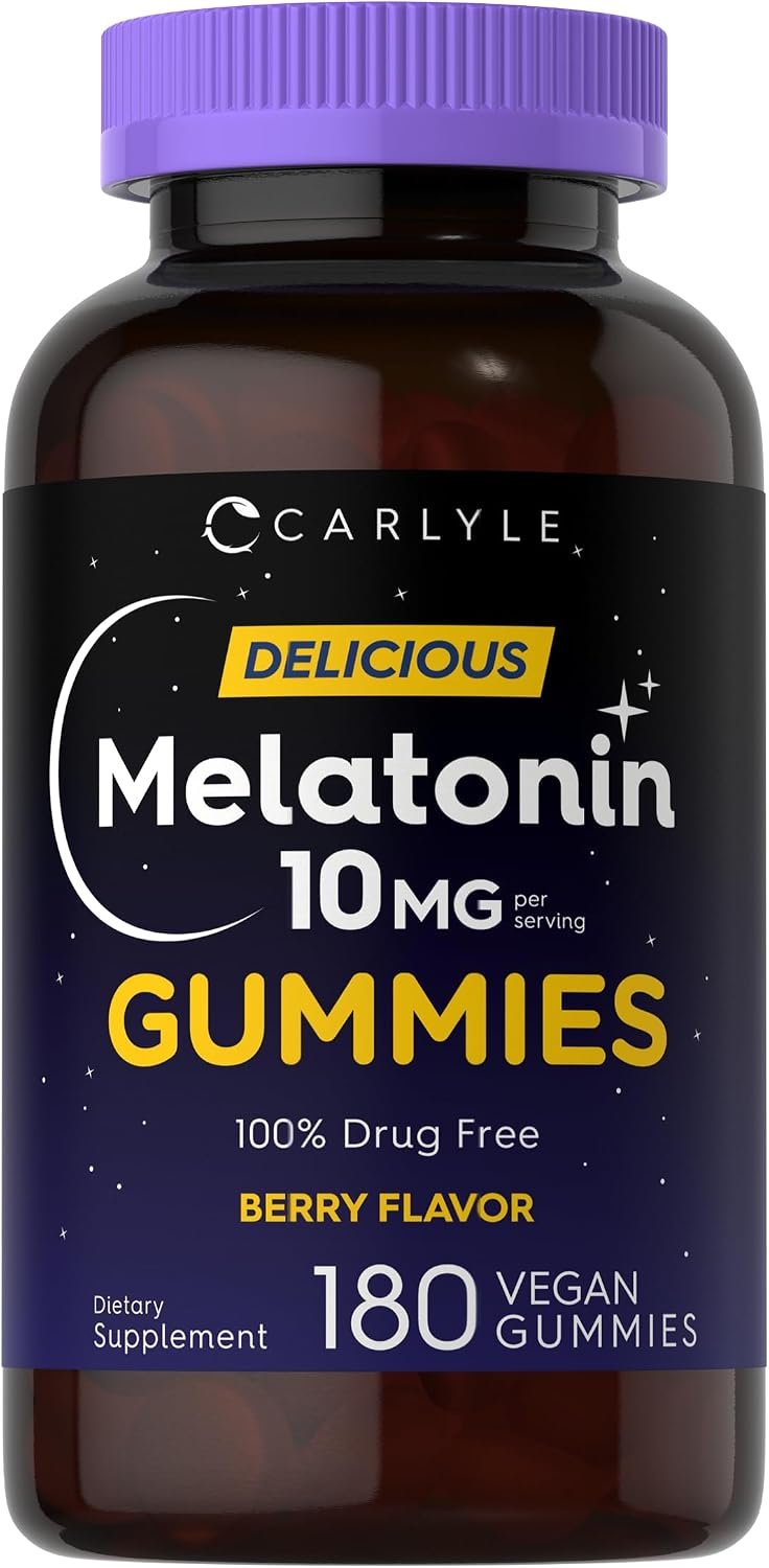 Carlyle Melatonin Gummies 10mg | 180 Count | Berry Flavor | Drug Free Aid for Adults | Vegan, Non-GMO, Gluten Free Supplement