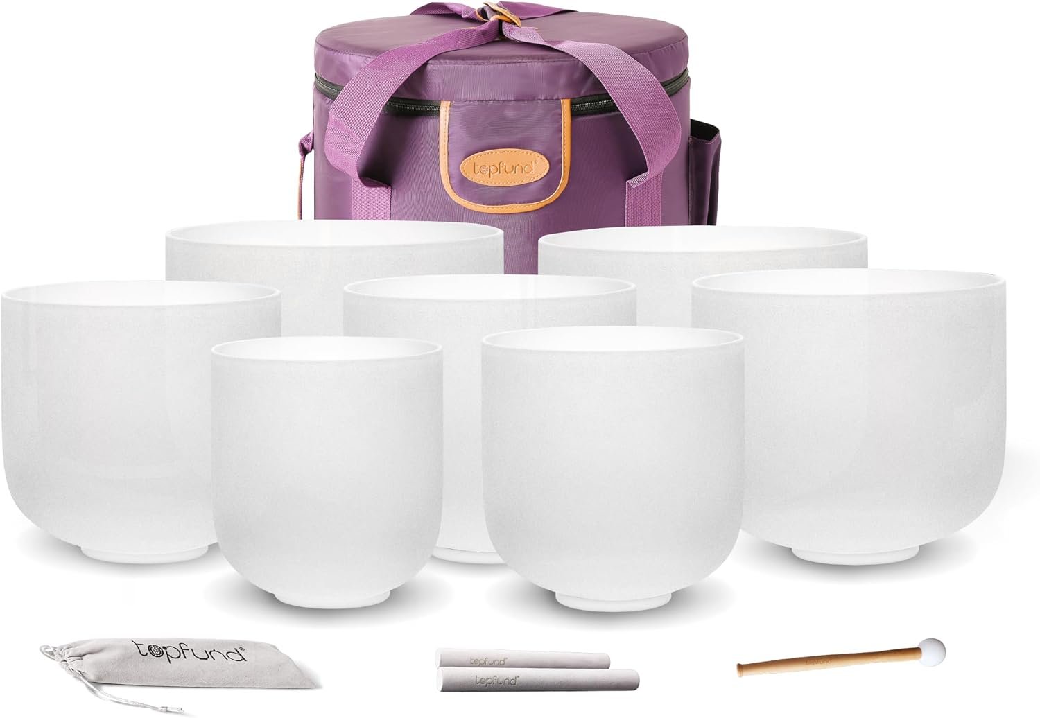 TOPFUND 6-12 inch 432Hz Chakra Set of 7 Crystal Singing Bowls with Heavy Duty Carrying Case and Singing Bowl Mallets