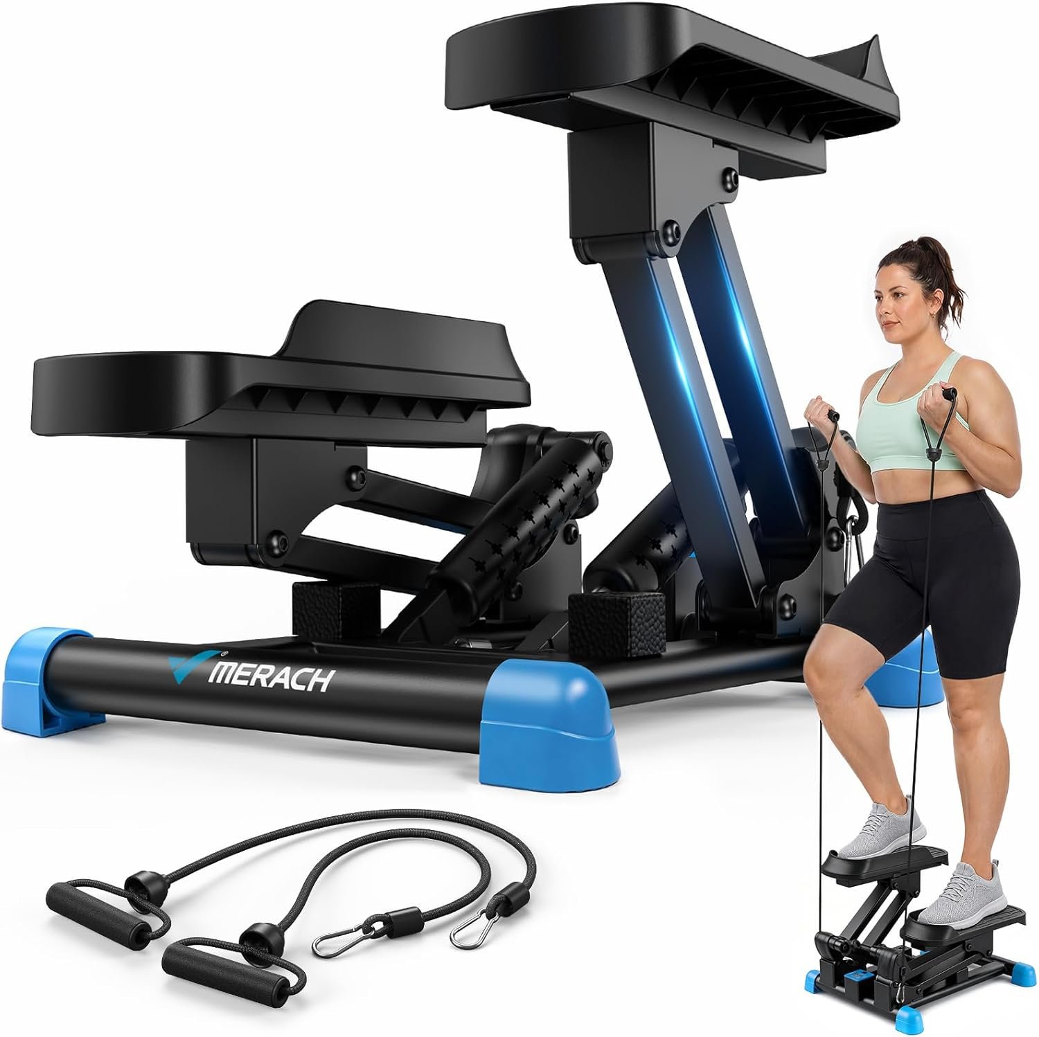 MERACH New 3-in-1 Stair Climber with Large Stride & Shock Pad Design | 3-in-1 Stair Stepper, Large Stride & High Resistance Design, High Elastic & Silent Shock Absorption, with Resistance Band