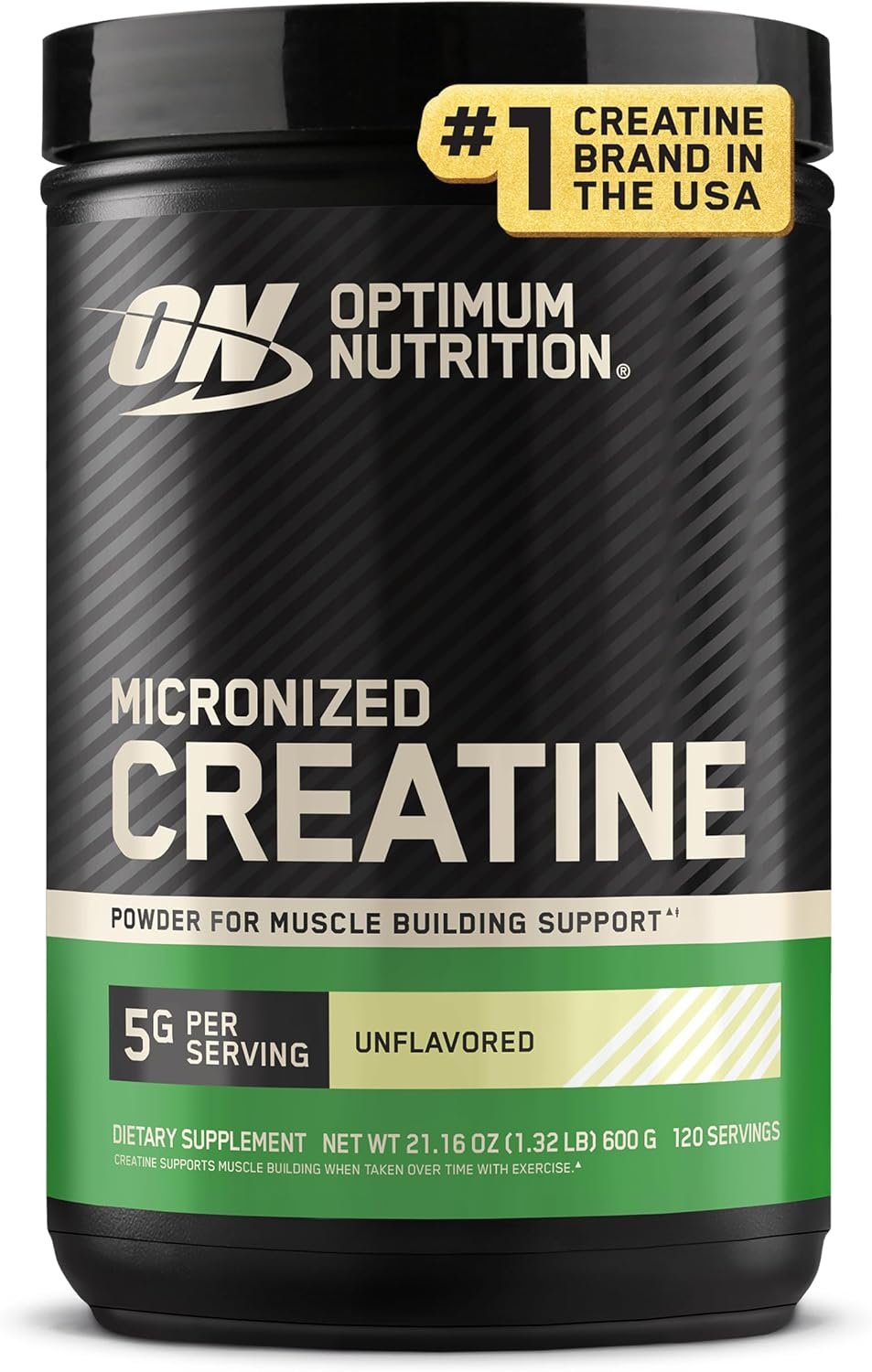 Optimum Nutrition Creatine, Micronized Creatine Monohydrate Powder, Supports Strength & Recovery, Banned Substance Tested, Unflavored, 5 g per Serving, 120 Servings | 5g Micronized Creatine Monohydrate Powder Per Serving, Supports Muscle Strength & Power, Easy Mixing, Banned Substance Tested