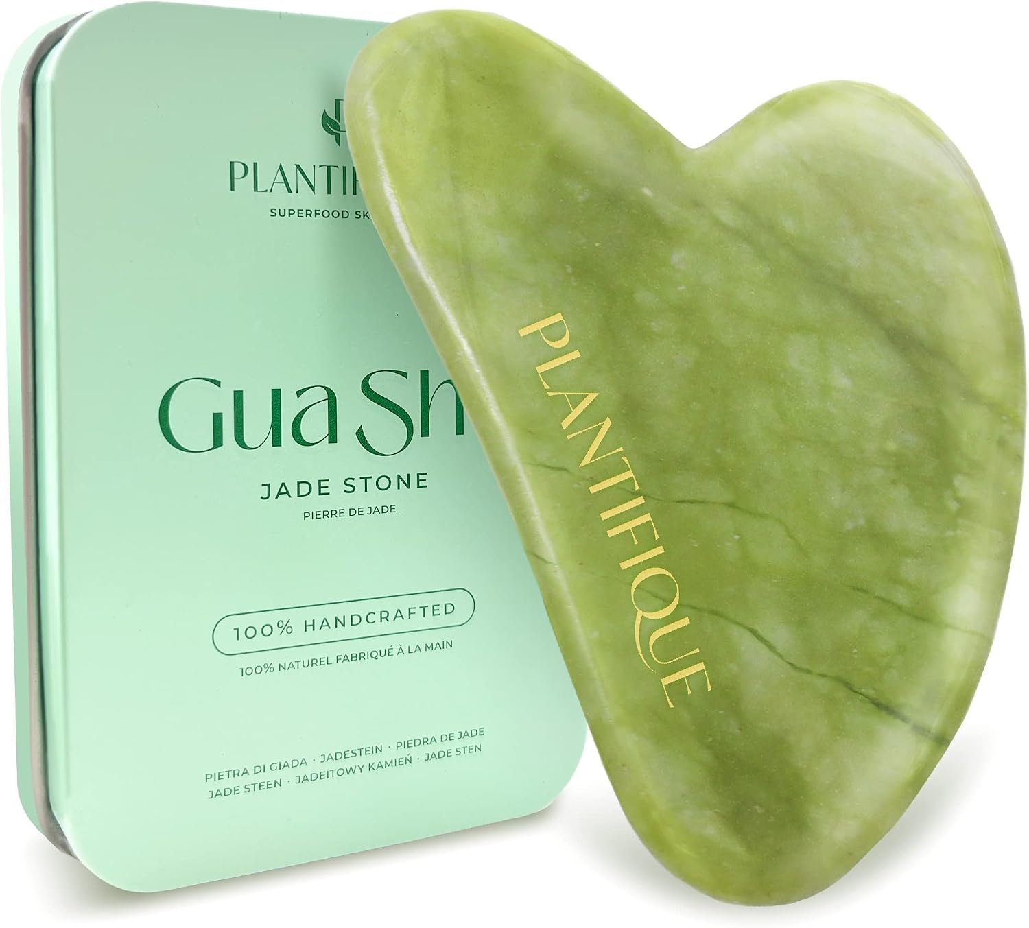 PLANTIFIQUE Jade Gua Sha Facial Tools – Lymphatic Drainage Face Massager | Guasha Tool for Face Sculpting & Jawline Shaper – Skincare Gift – Reduces Puffiness & Relieves Tension