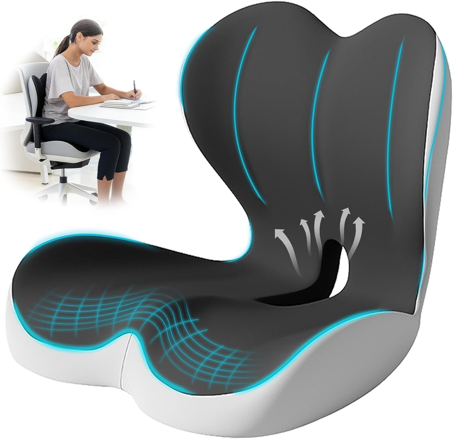 Seat Cushion for Office Chair, Ergonomic Cushion with Lumbar Support Pillow | Ergonomic Seat Cushion for Sciatica & Tailbone Pain Relief, Ideal for Car Driving Truck Office Chairs Wheelchairs Home Use