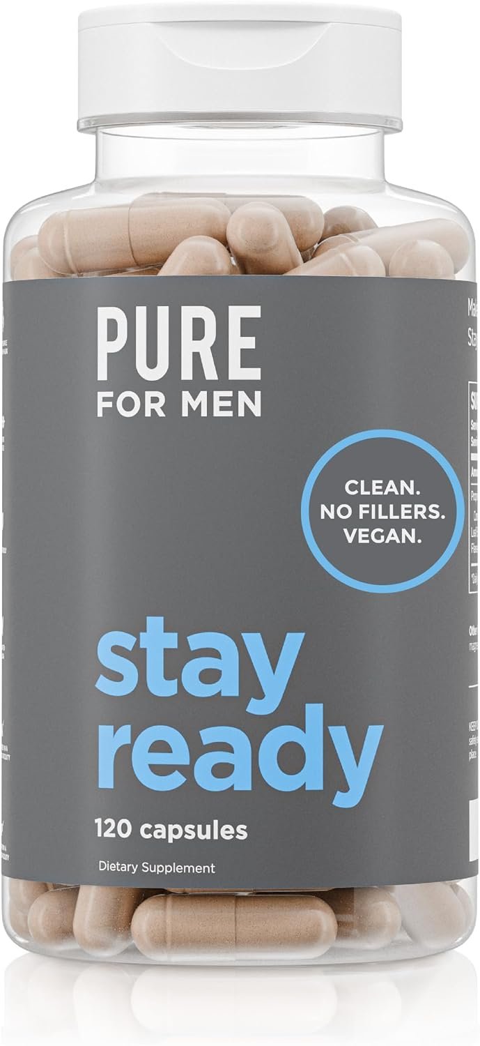 Pure for Men Stay Ready Fiber Supplement Psyllium Husk (120 Vegan Capsules) | Daily Fiber Pills for Men, Psyllium Husk, Aloe Vera, Chia & Flax, Digestive Regularity, Gut Health & Bloating Relief, Vegan
