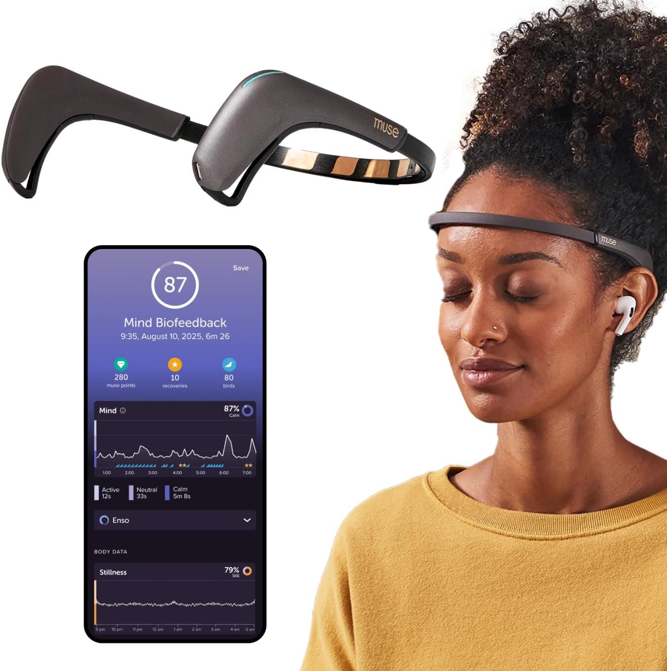 MUSE 2: The Brain Sensing Headband – EEG MUSE Headband Meditation Tracker and Monitor – Multi Sensor Biofeedback Devices for Home Use with Responsive Sound Feedback Guidance – Neurofeedback Devices