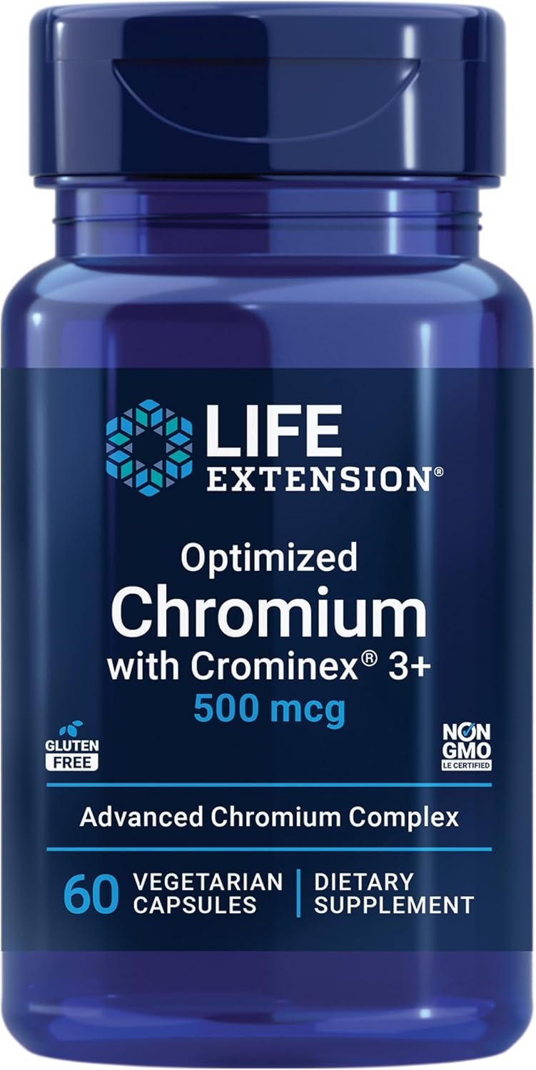 Life Extension Optimized Chromium with Crominex 3+, 500 mcg, 60 Capsules | Glucose Health Support, Gluten-Free, Non-GMO & Vegetarian