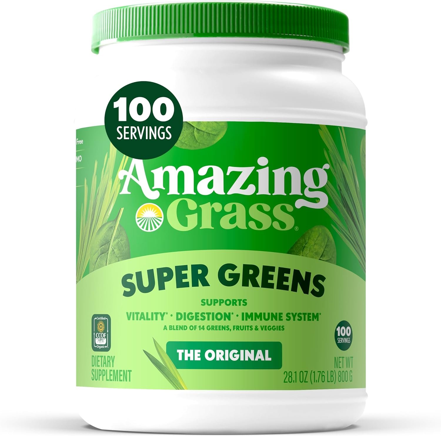 Amazing Grass Super Greens Powder, Organic, Original, 100 Servings | Organic Greens Superfood Powder with Spirulina, Beet Root, Probiotics & Digestive Enzymes to Support Digestion