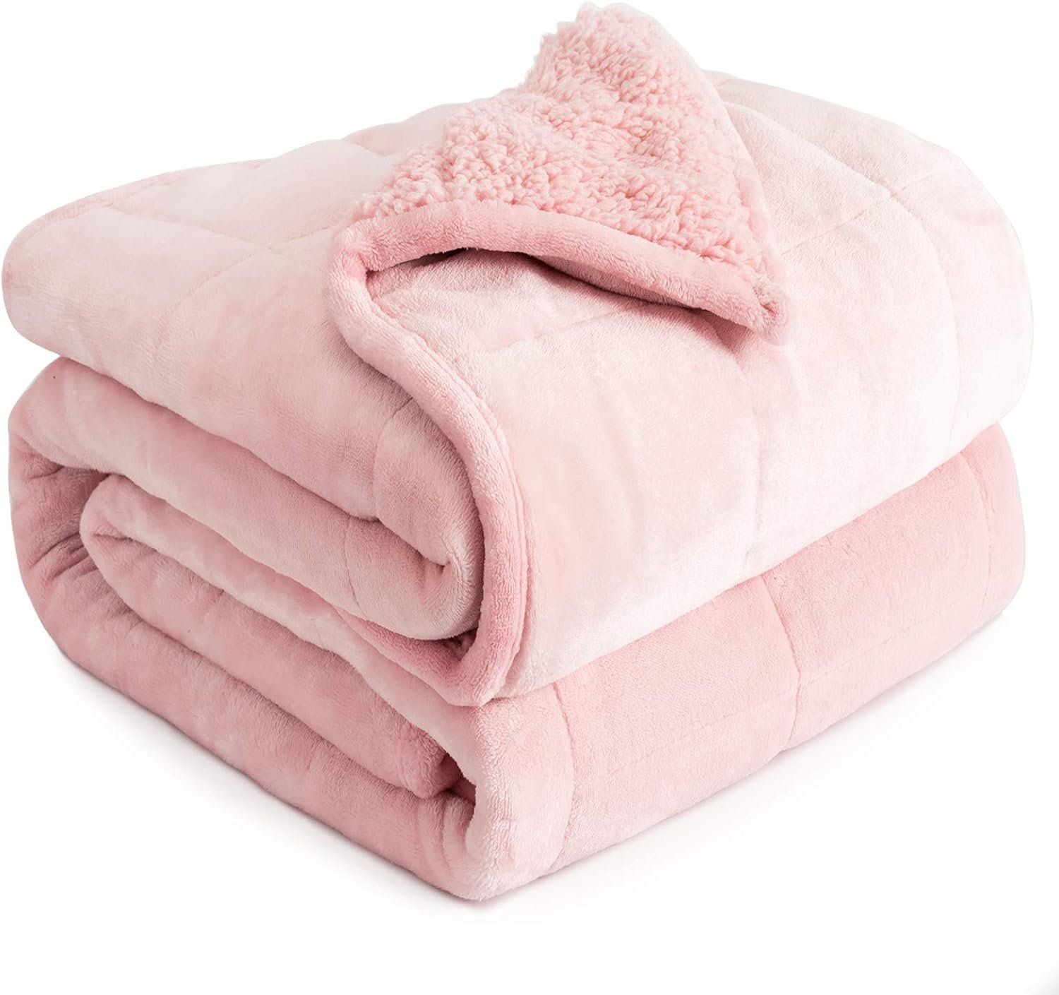 Cottonblue Pink Weighted Blanket Queen Size 15lbs for Adults 60x80in Soft | Cozy Sherpa Fleece Flannel Weighted Blankets Throw for Sleep Calm Relax, Warm Fuzzy Bed Sofa Couch Heavy Blanket, Washable