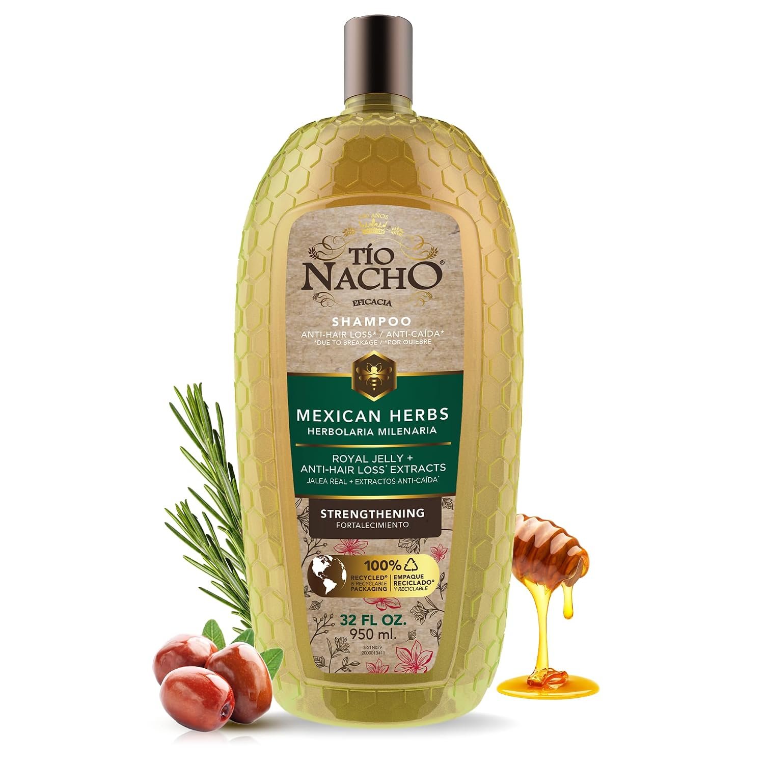 Tío Nacho Mexican Herbs Anti-Hair Loss* Shampoo, 32 fl oz | Strengthening Herbal Shampoo for Men and Women, Nourishing Formula, Healthier Hair, with Royal Jelly and Rosemary Extract