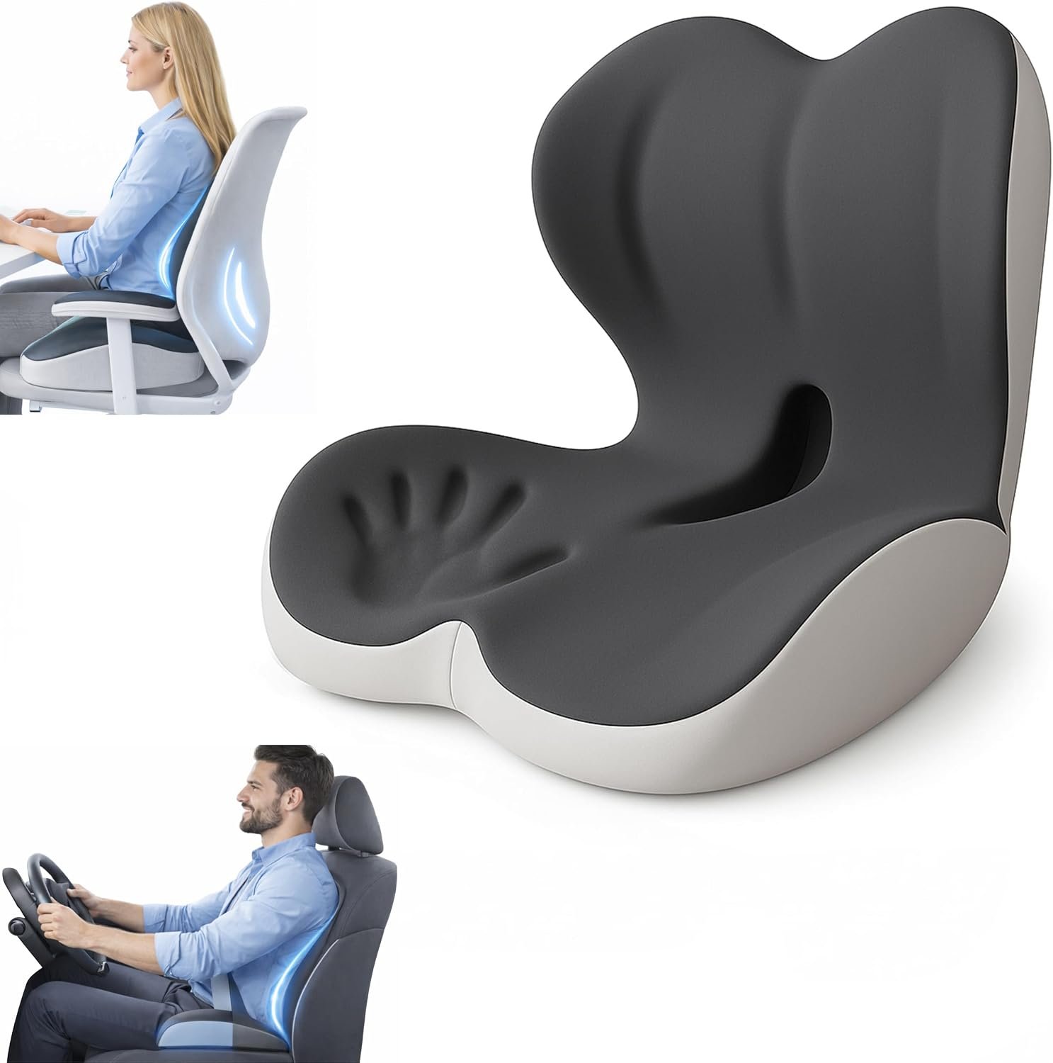 MOYEE Wide Memory Foam Seat Cushion with Lumbar Support for Office Chair & Car Seat, Ergonomic Design for Long Sitting, Gradual Relief & Lasting Support for Back, Tailbone & Sciatica Pain
