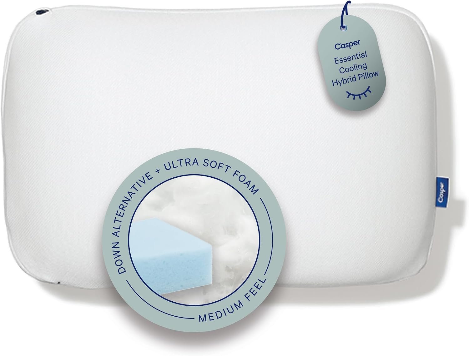 Casper Sleep Essential Cooling Hybrid Pillow, Standard Size – Dual-Sided Foam & Down-Alternative Fill, Medium Feel, Cooling Cover, Supports Side Sleepers, Breathable & Pressure-Relieving