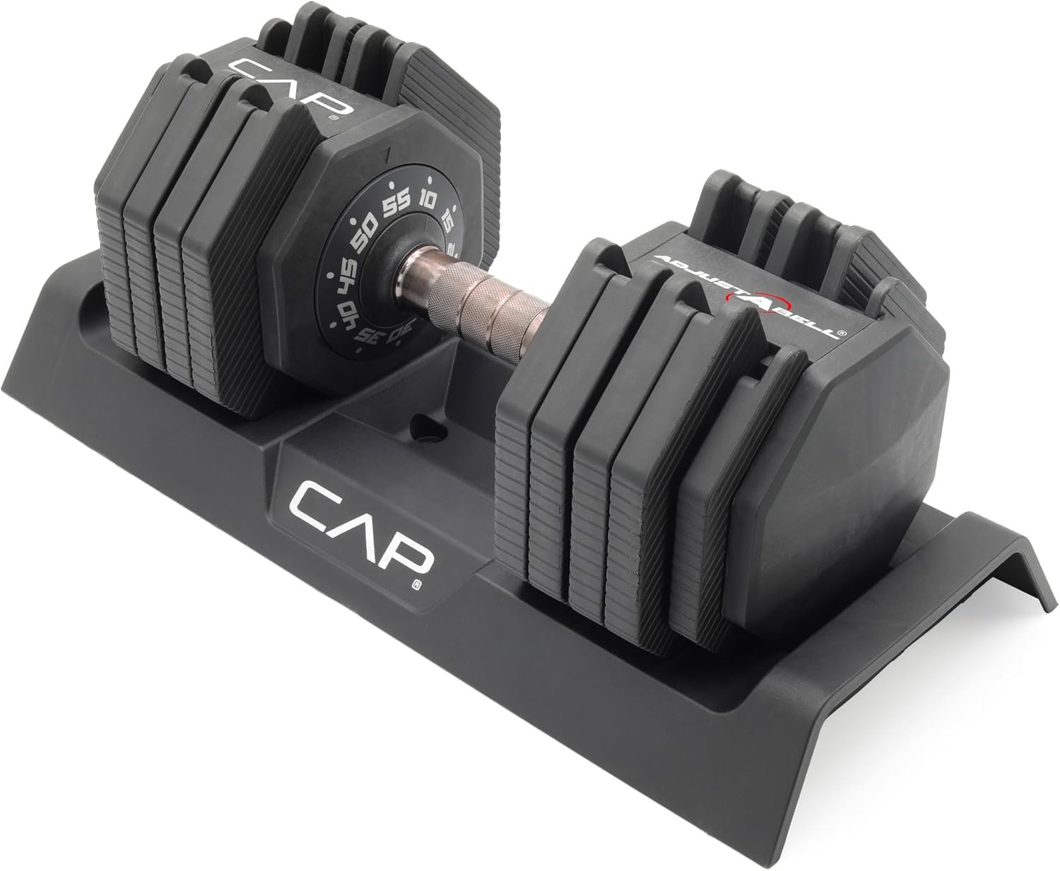 CAP ADJUSTABELL Adjustable Dumbbell Set, Premium Quick Select Adjustable Weights for Strength Training, Singles & Pairs, 25 LB & 55 LB, Hex Dumbbells, Multiple Handle Options