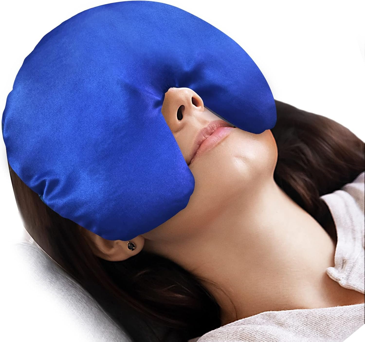 Sinus Mask Microwavable, Heated Eye Masks for Dry Eyes, Blue | Sinus Relief Mask, Warm Cold Compress for Face Eye Fatigue, Unscented Flaxseed Moist Heat, Weighted Eye Mask for Sleeping
