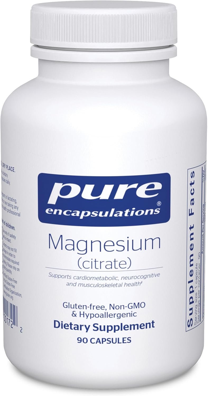 Pure Encapsulations Magnesium (Citrate) – Supplement for Sleep, Heart Health, Cognitive Health, Bone Health, Energy, Muscles, and Metabolism* – with Premium Magnesium – 90 Capsules | Supplement for Sleep, Heart Health, Brain Health, Bone Health, Energy, Muscles, and Metabolism*, with Premium Magnesium