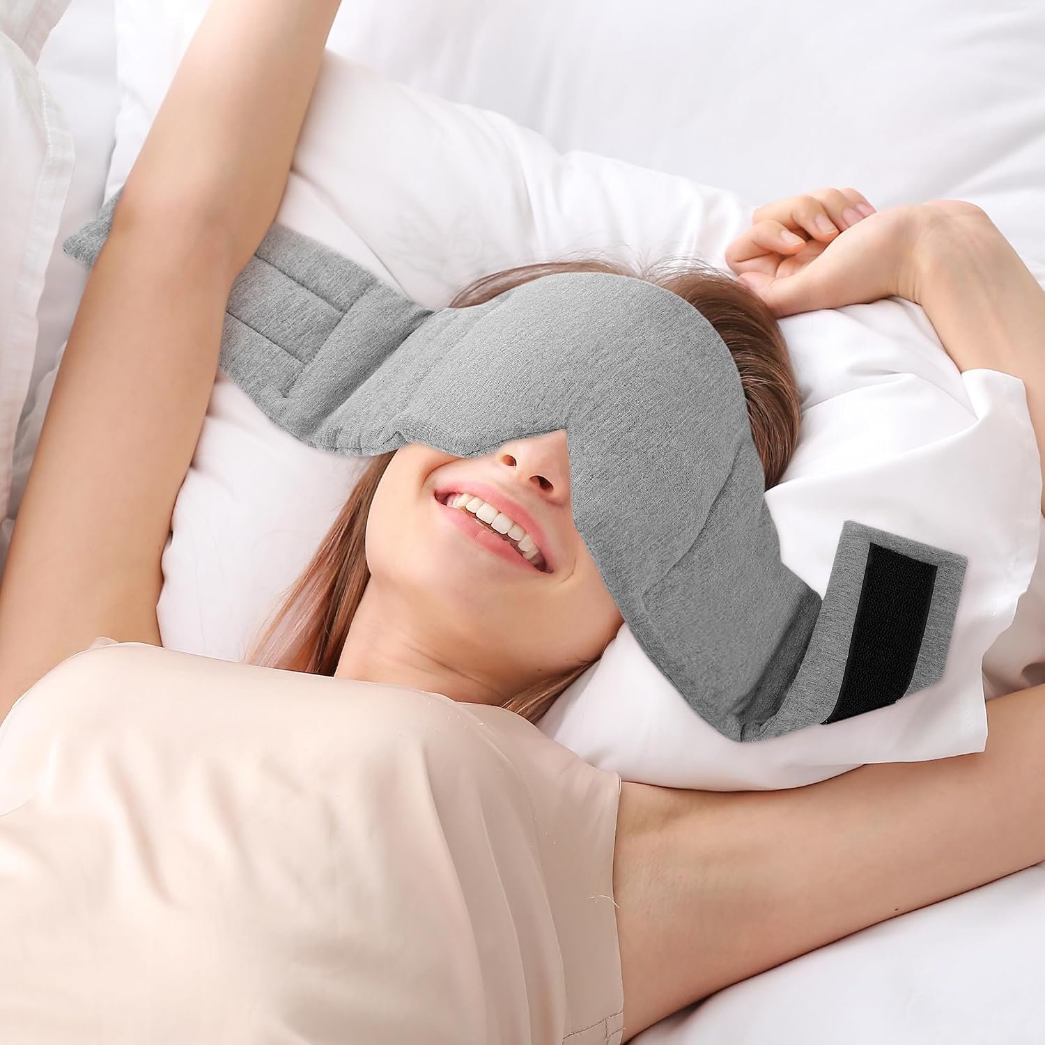 FRESHME Weighted Eye Mask for Sleeping – Gray Blackout (0.7lb/11oz) Cotton Heavy Weighted Eye Pillow for Men Women, Oversize Large Soft Sleep Face Eyes Cover with Nose Pad for Sidesleeper