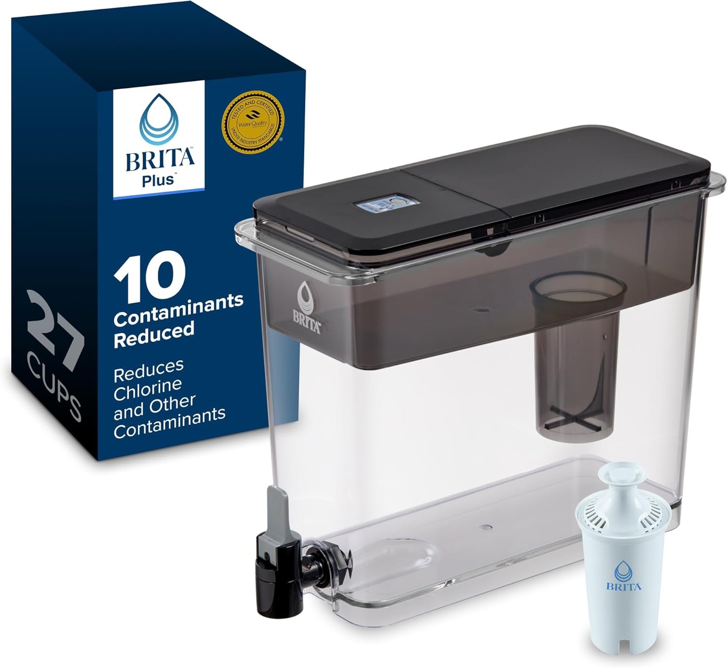Brita XL 27 Cup Water Filter Pitcher, 1 Brita Plus Filter, Ultramax, Black | WQA and NSF/ANSI Certified, Reduces Chlorine, Copper, Mercury & Cadmium, Lasts 2 Months, Household Essential