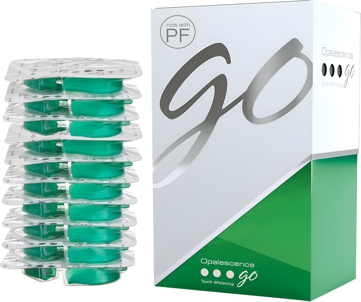 Opalescence Go 15 PF – Prefilled Teeth Whitening Trays 4638-TS | Hydrogen Peroxide 15% and Potassium Fluoride PF – Developed by Dentists (10 Treatments) Mint Flavor