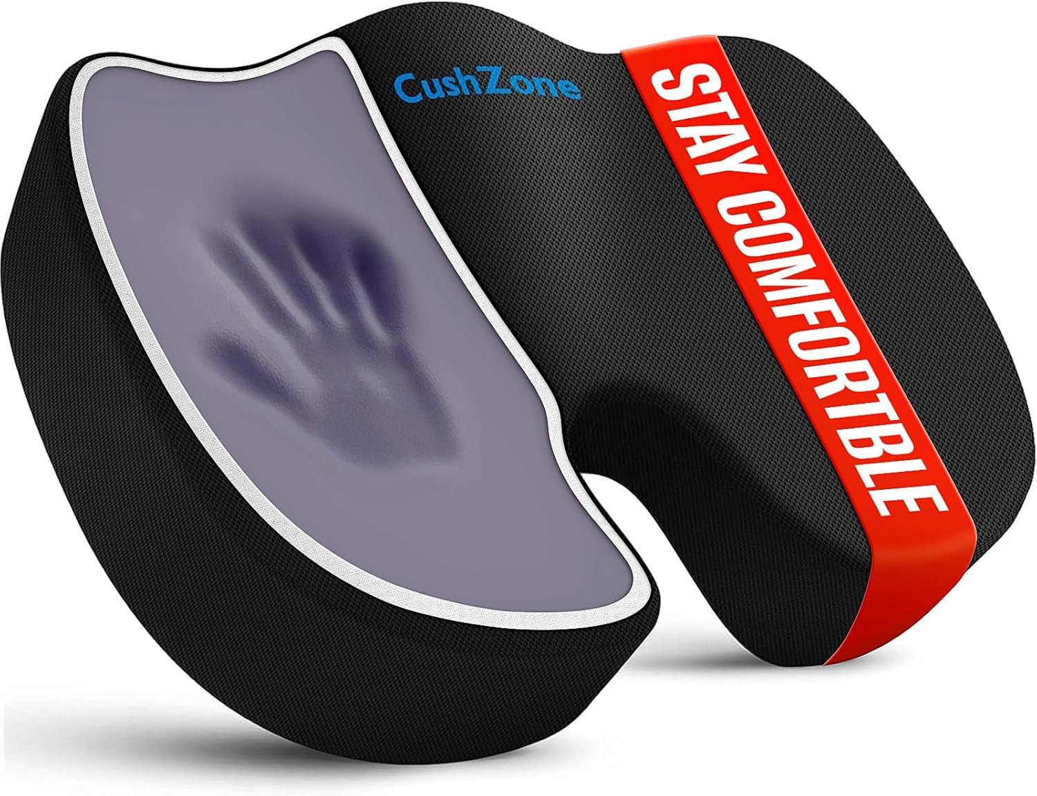 CushZone Seat Cushion Memory Foam Chair Pad for Office & Car, Black | Office Seat Cushion, Sciatica, Tailbone Back Pain Relief, Orthopedic Coccyx Pillow for Car, Pregnancy & Long Sitting at Work