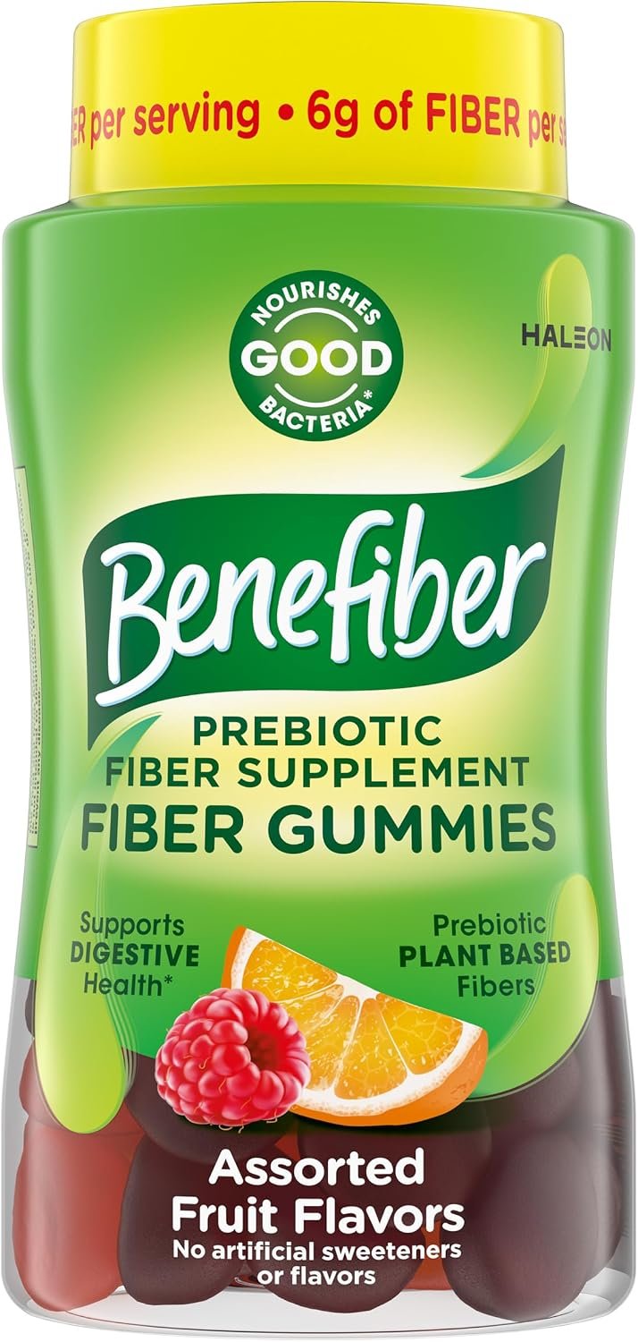 Benefiber Prebiotic Fiber Supplement Gummies, Assorted Fruit Flavor, 81 Ct | Plant-based Prebiotic Fiber, Supports Gut Health by Nourishing Good Gut Bacteria, GLP-1 Support for Digestive Health