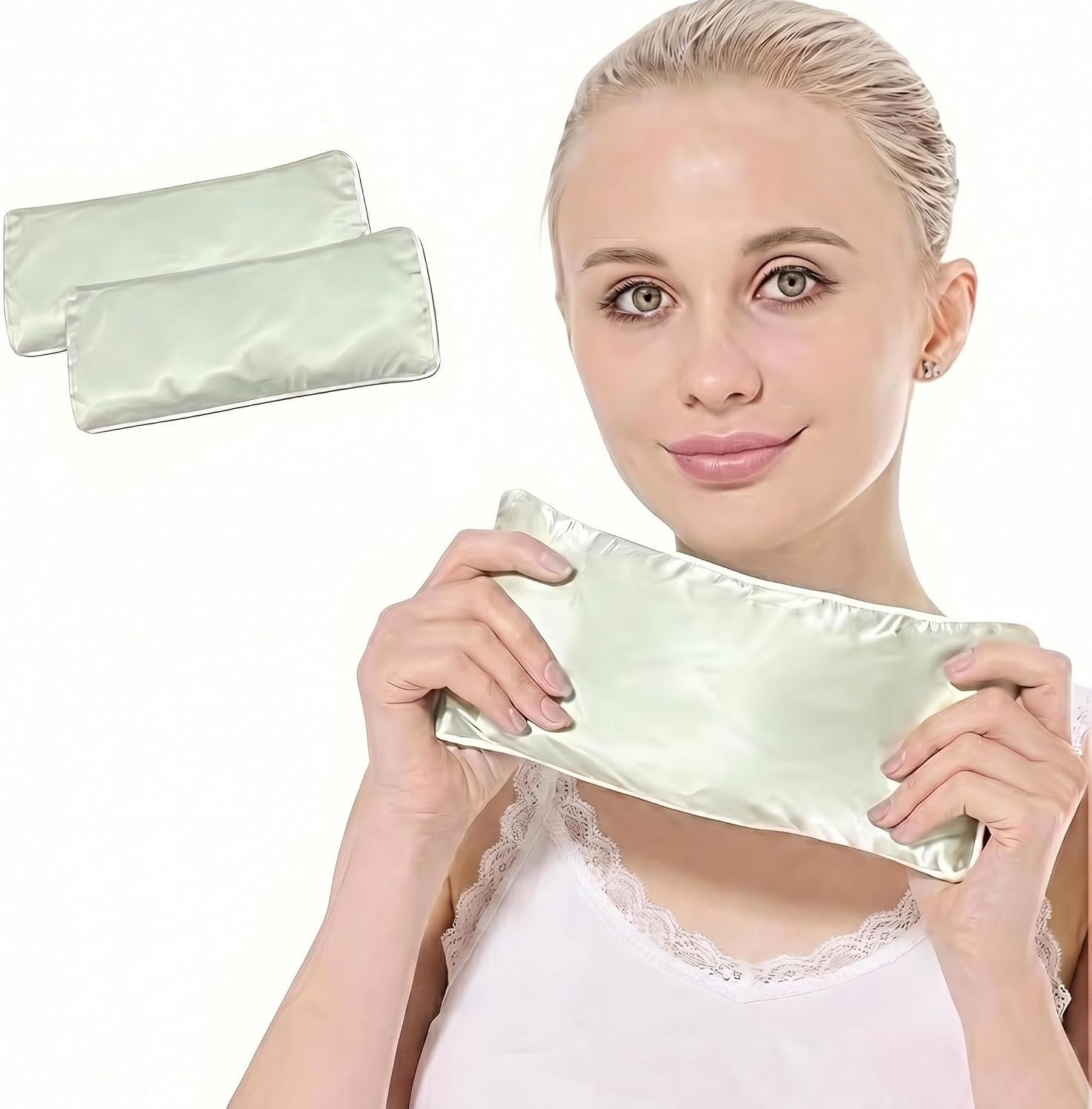 Flexseed Eye Pillow, Hot or Cold Weighted Satin Eye Mask, Microwaveable Moist Heat Eye Compress, Unscented Washable, Perfect for Sleeping, Yoga, Migraine Relief, Pack of 2(Flexseed)