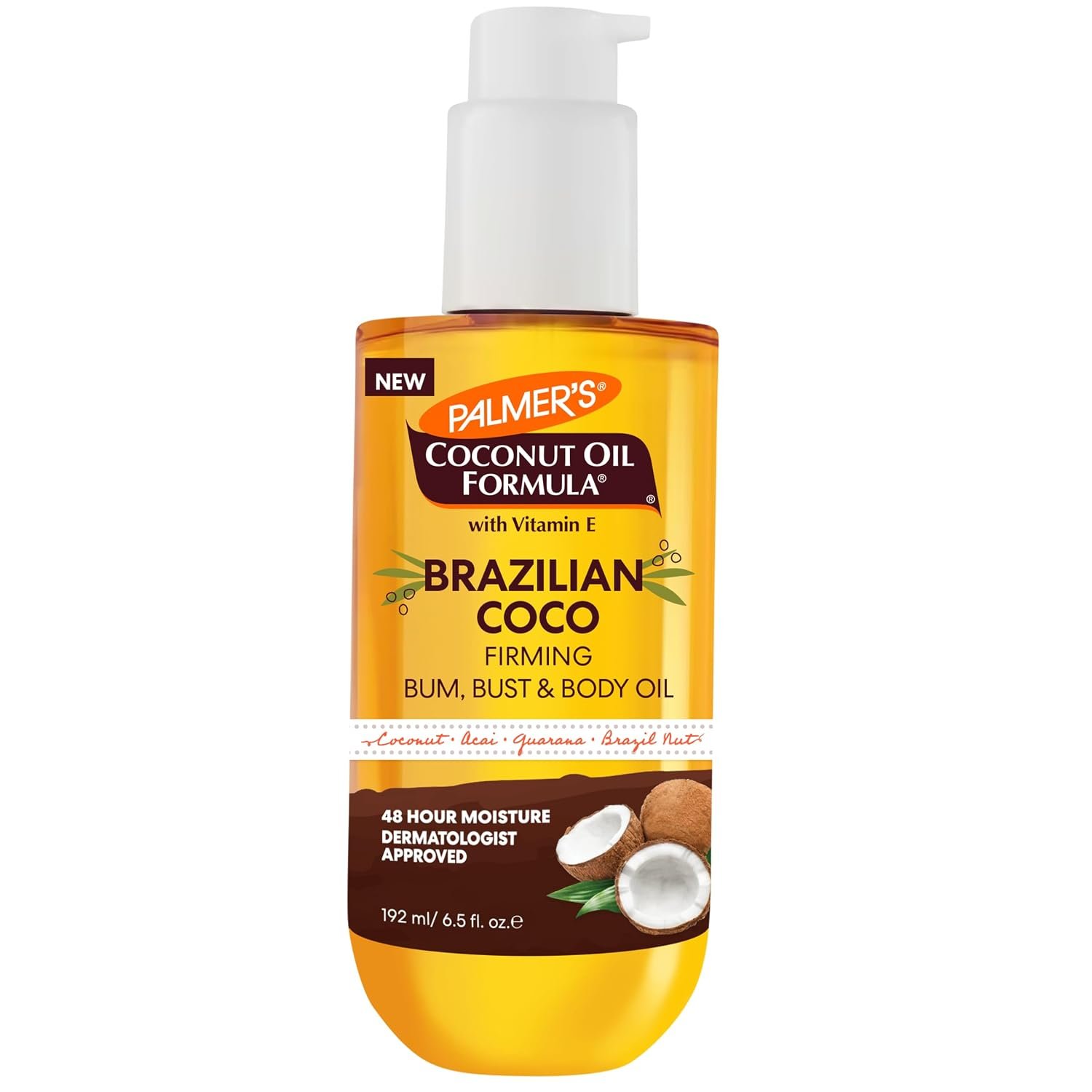 Palmer’s Brazilian Cocoa Firming Body Oil, Coconut Oil Formula (6.5 Fl Oz) | Helps with Skin Tightening & Firming of Bum, Bust & Belly with Vitamin E, Provides 48hr Moisture, Dermatologist Approved
