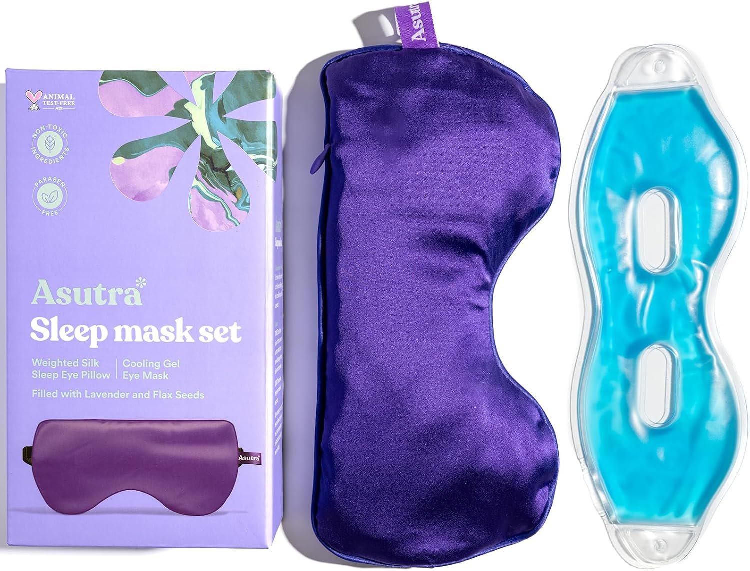ASUTRA Silk Eye Pillow for Sleep, Purple – Filled w/Lavender (One Size) | Buds & Flax Seeds, Weighted Eye Mask, Meditation & Light Blocking Blindfold, Cooling Gel Mask Included