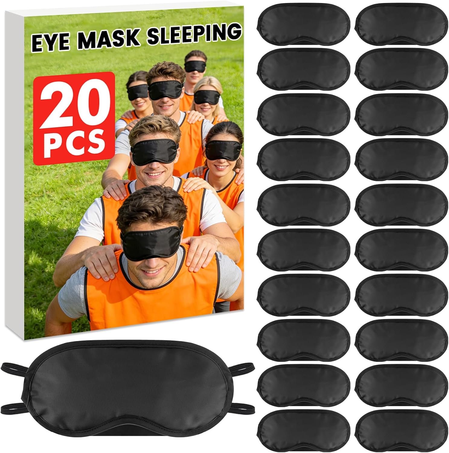 20 PCS Sleep Eye Masks Blindfolds – Light-Tight with Nose Pad & Adjustable Strap, Bulk Comfortable Breathable Party Supplies for Team Building Travel, Black Eye Cover for Women Men