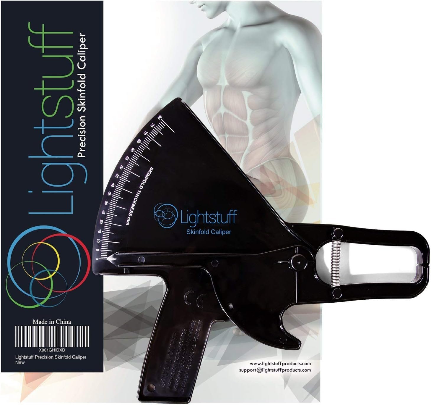 Lightstuff Precision Skinfold Caliper – Easy, Reliable Tool for Monitoring Body Fat – Quick Start Guide for Beginners, Detailed Booklet for Advanced Users – Measures up to 80mm in Skin Fold Thickness