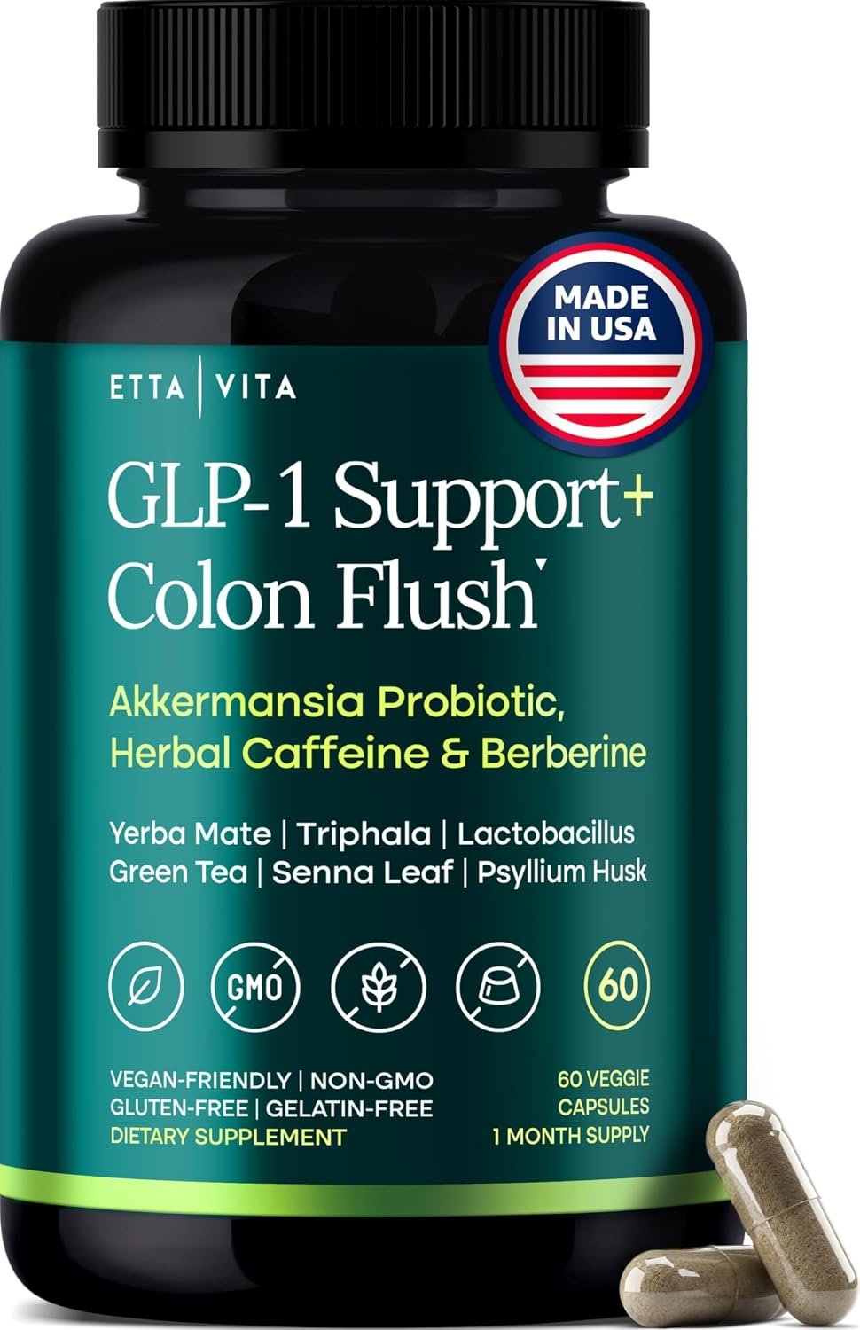 GLP-1 Colon Cleanse with Akkermansia, Berberine & Psyllium for Gut Health | Fiber blend with senna, triphala, lemon, yerba mate & green tea for regularity, gut health, metabolism & energy, vegan, USA