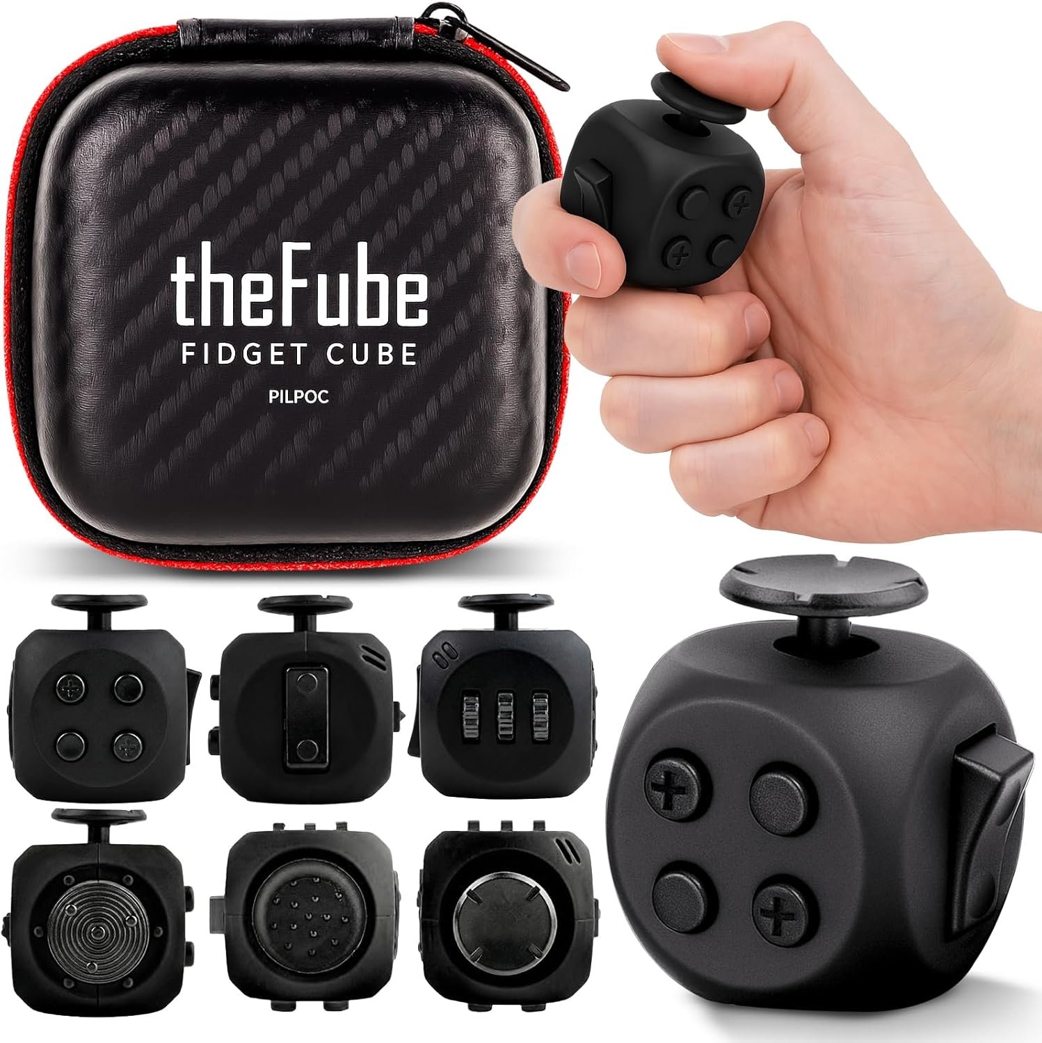 PILPOC theFube Fidget Cube, Stress Relief Infinity Cube for Adults & Kids | 6-Sides Boost Concentration, Mindfulness Aid, Silent & Audible Modes, Stocking Stuffers for Boys, Kids and Adults (Midnight)