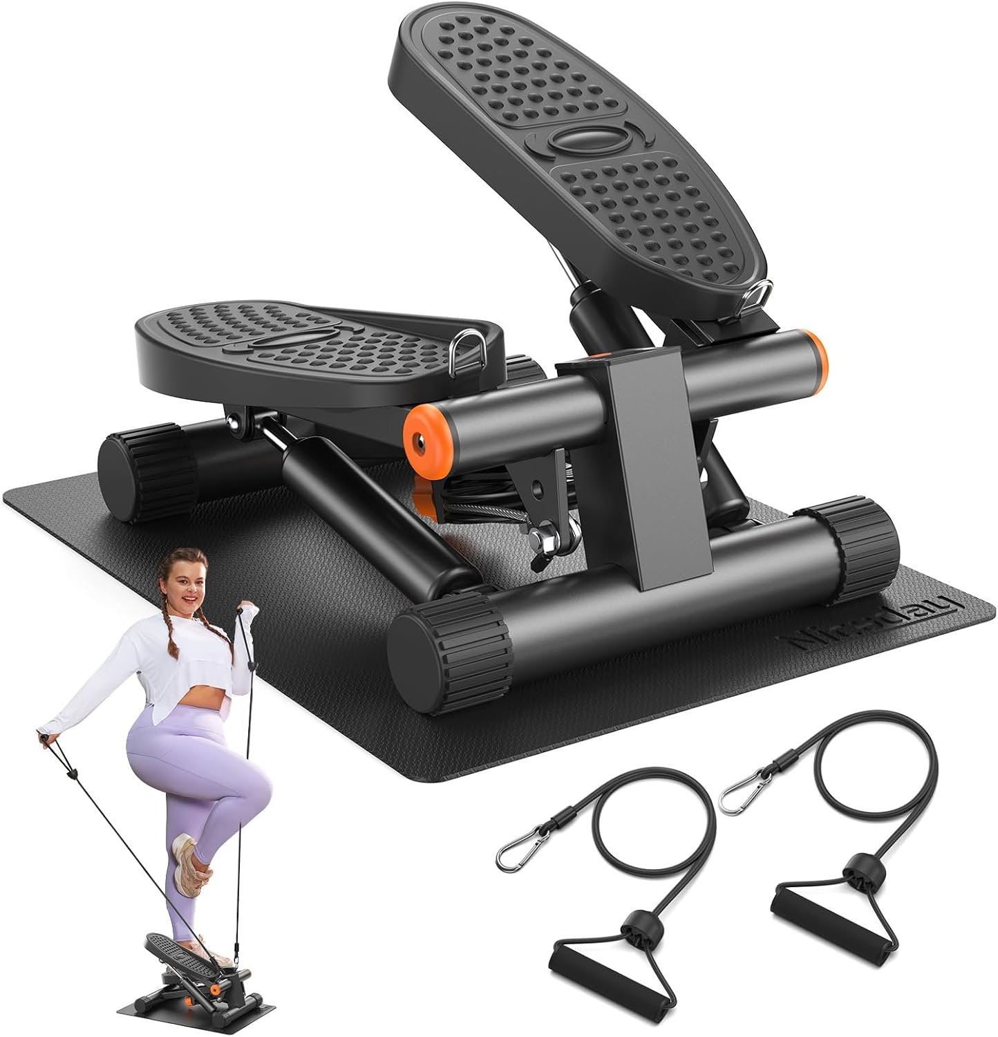 Niceday Steppers for Exercise at Home, Mini Stepper with 300LBS Capacity | Stair Stepper with Resistance Bands, Hydraulic Fitness Stepper with LCD Monitor, Twist Stepper Machine for Full Body Workout
