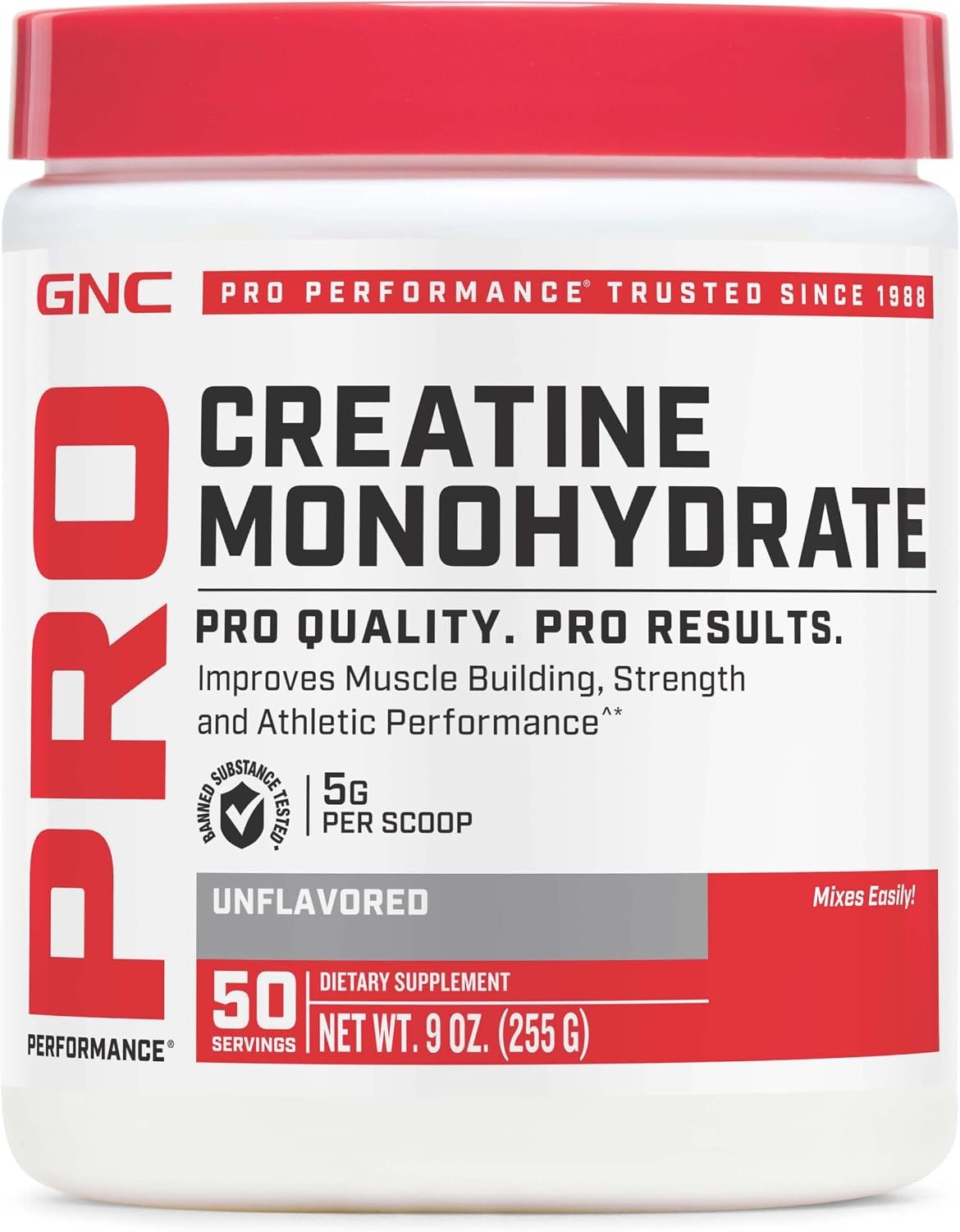 GNC Pro Performance Micronized Creatine Monohydrate Powder for Women & Men, 5g Creatine Per Serving, Muscle Building, Energy Production, Endurance, Performance, 50 Servings | For Women & Men, 5g Creatine Per Serving, Muscle Building, Energy Production, Endurance