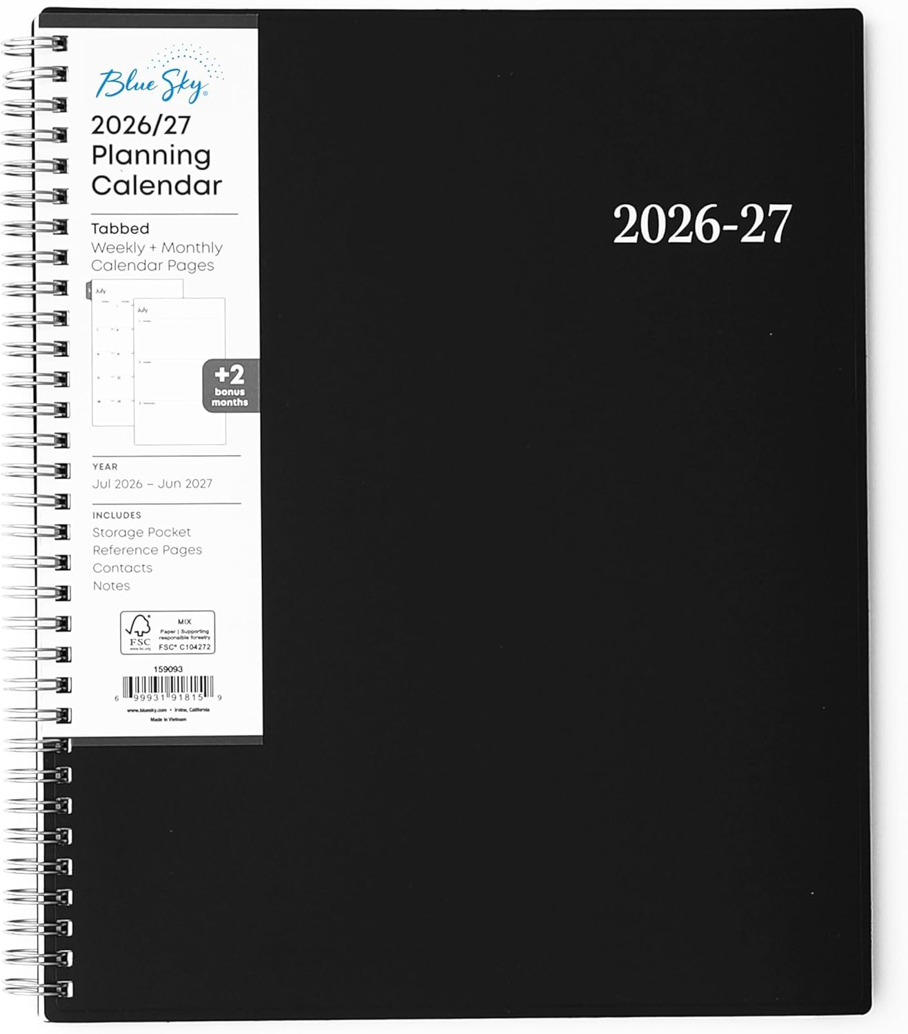 Blue Sky 2026-2027 Weekly & Monthly Academic Planner, 8.5″x11″, Enterprise | July 2026 – June 2027, Flexible Cover, Wirebound, Laminated Tabs, Academic Year
