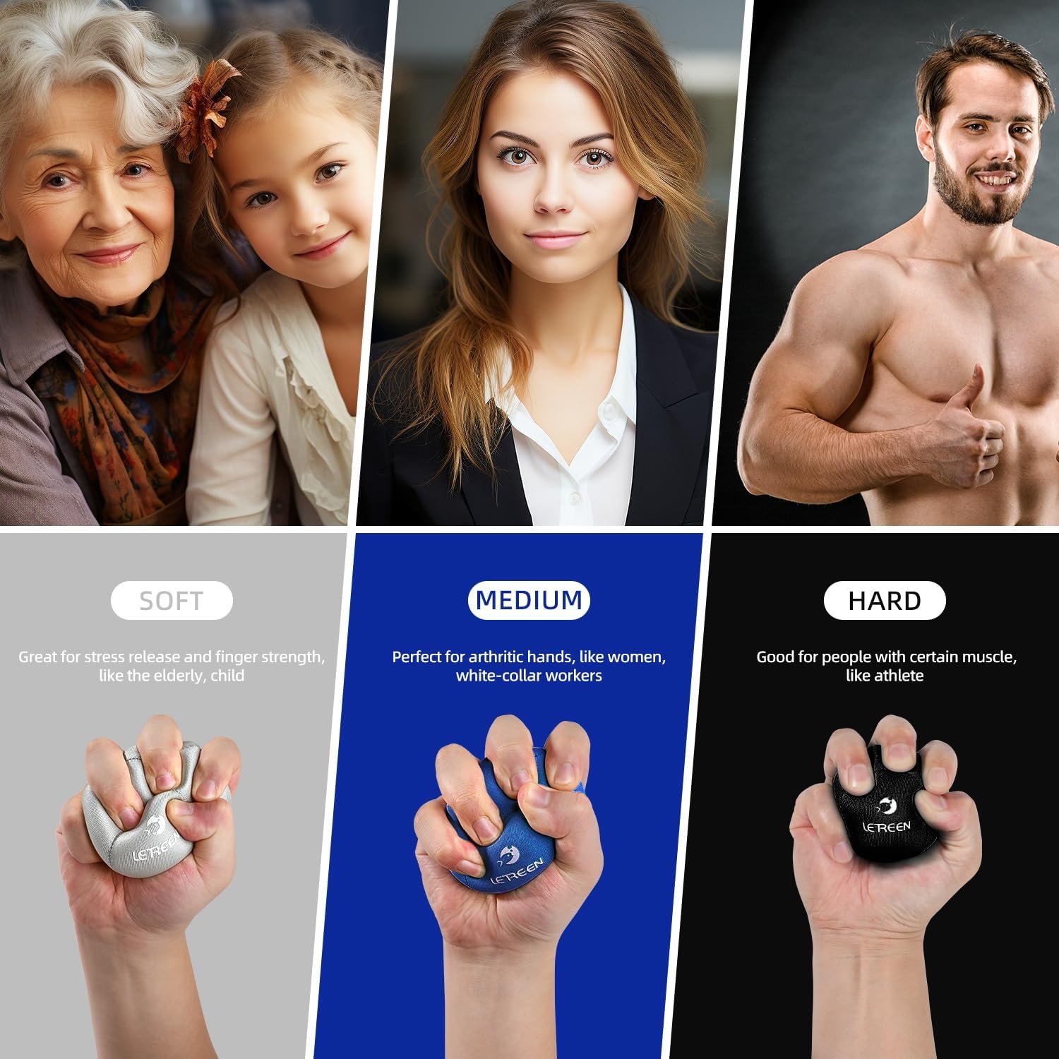 Stress Ball, Tri-Density Stress Balls for Adults | Grip Strengthening, Squeeze Balls for Hand Therapy, Squishy Stress Ball, Hand Strengthener Ball, Hand Balls for Therapy