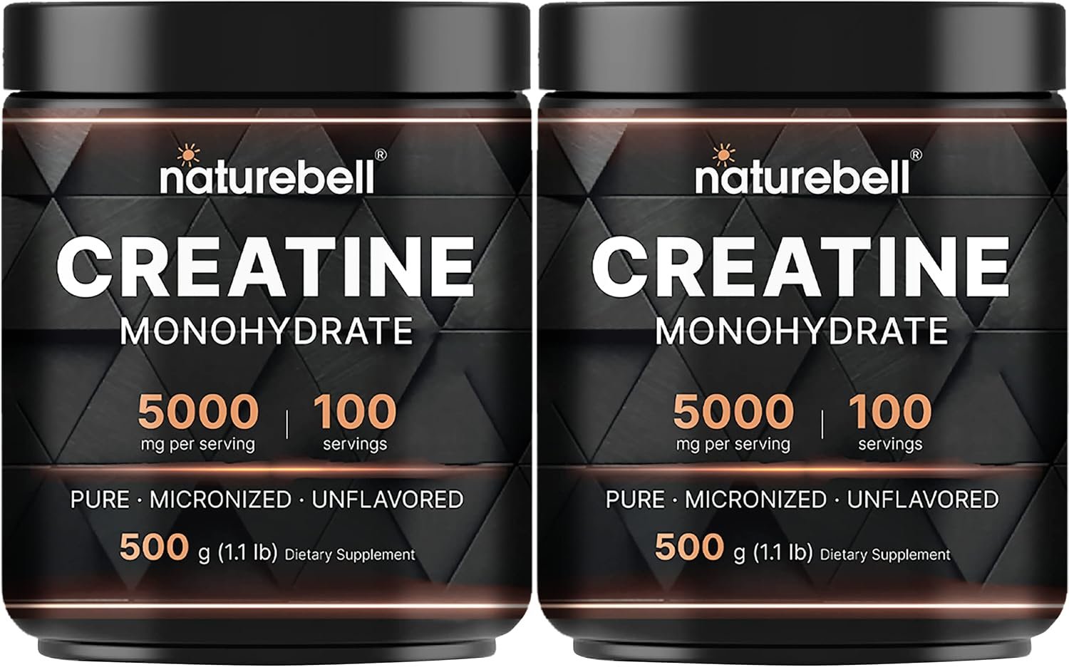 NatureBell 2 Pack Instant Creatine Monohydrate Powder 500g, 5,000mg Per Serving | Micronized, Pure, & Unflavored | Pre-Workout | Keto, Vegan, Filler-Free | 200 Servings (2.2 lb)
