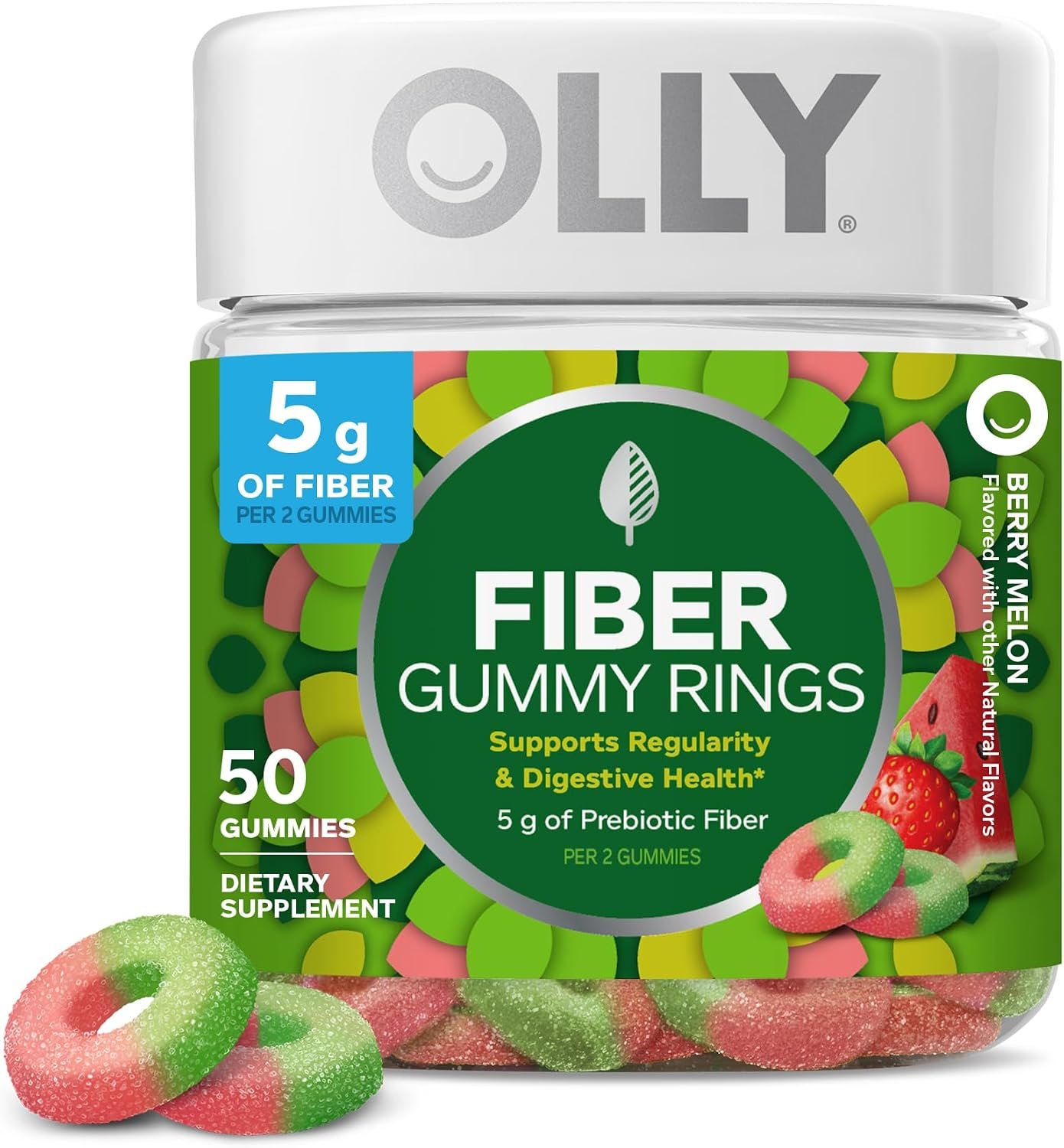 OLLY Fiber Gummy Rings, Digestive Health Supplement, Berry Melon – 50 Count