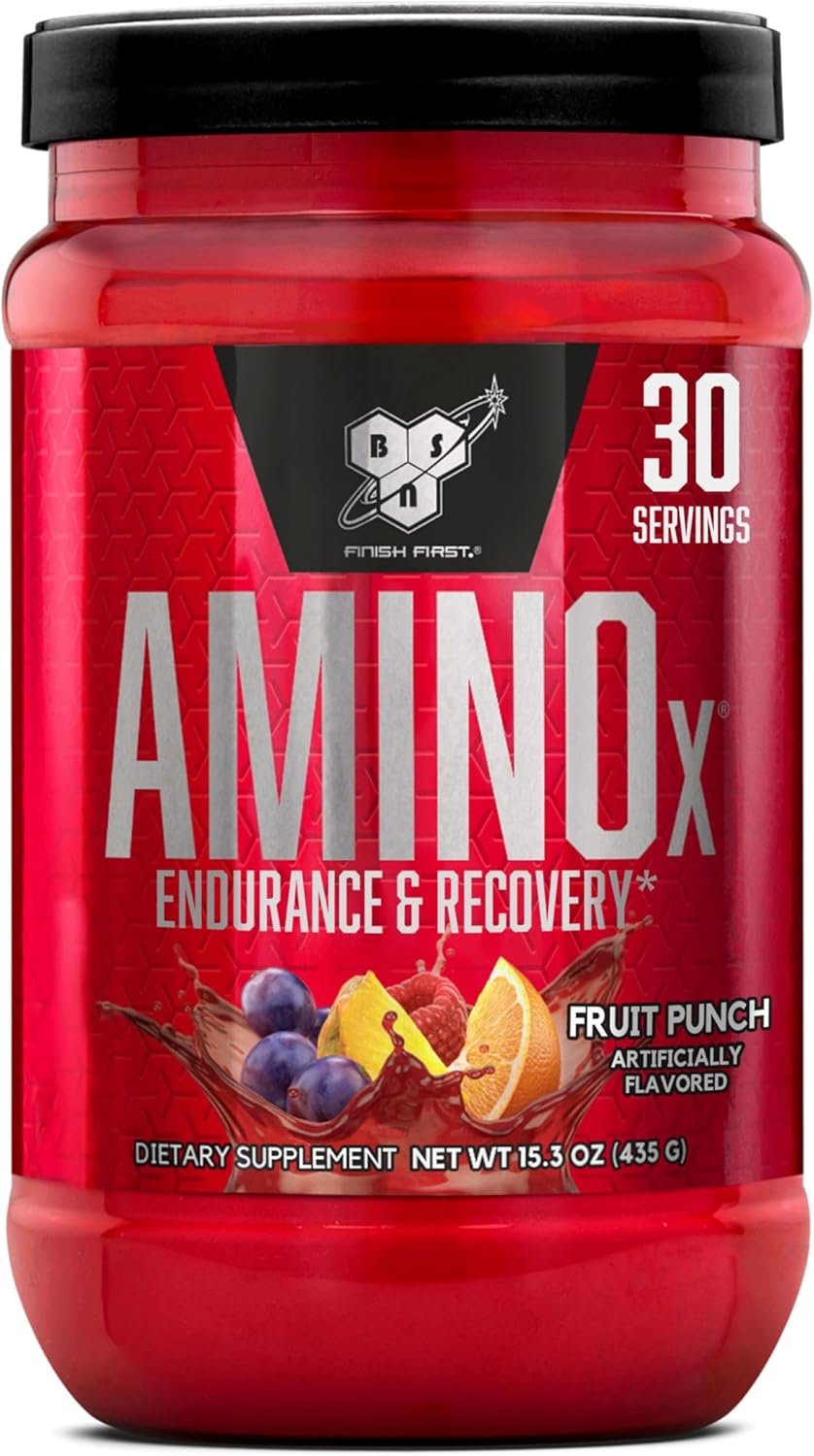 BSN Amino X BCAAs Recovery Powder, Caffeine Free, Fruit Punch, 30 Servings | 10g Amino Acids and BCAAs per Serving for Muscle Recovery and Endurance, Zero Sugar, Keto Friendly and Caffeine Free