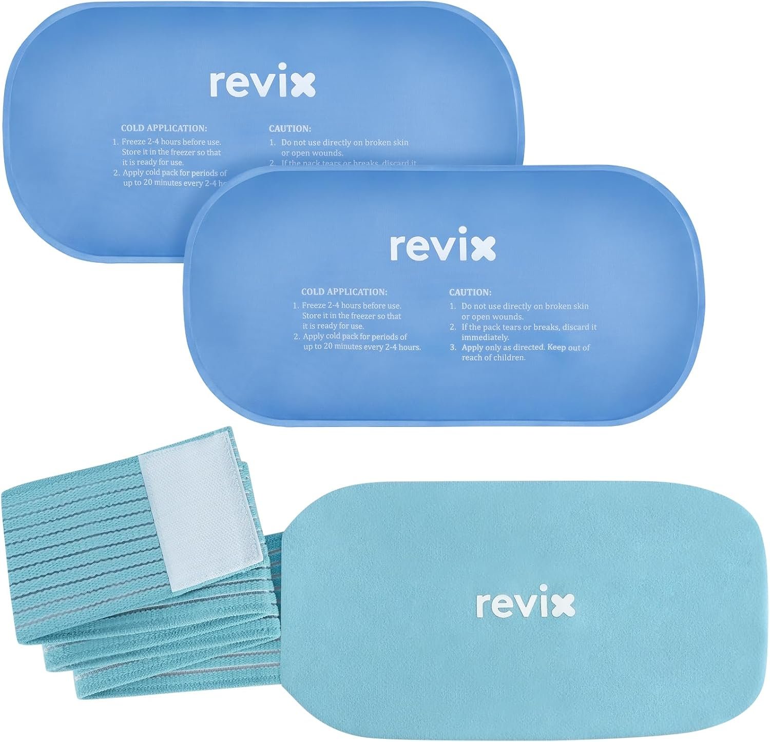 REVIX Ice Pack for Injuries Reusable, 2-Pack Hot & Cold Gel Wrap with Strap | Flexible Ice Wraps Stays Cold Longer for Knee, Shoulder, Back Discomfort, C-Section & Postpartum Recovery, 10″ x 5″ Blue
