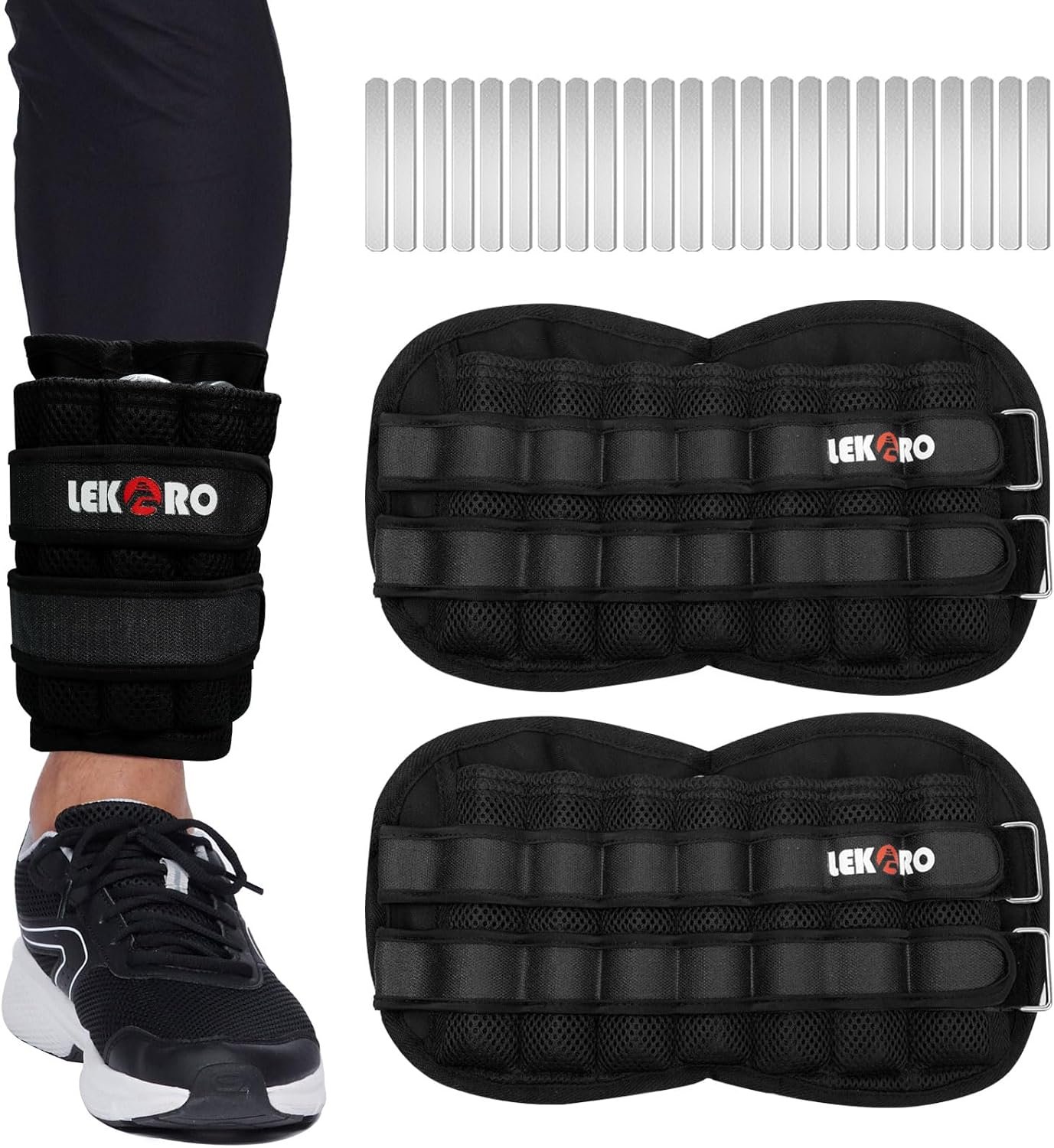 Ankle Weights Wrist Weights for Men Women, 1 Pair Adjustable Removable Steel Weighted Plates Arm Leg Weights for Walking Running Pilates, Fitness Weights