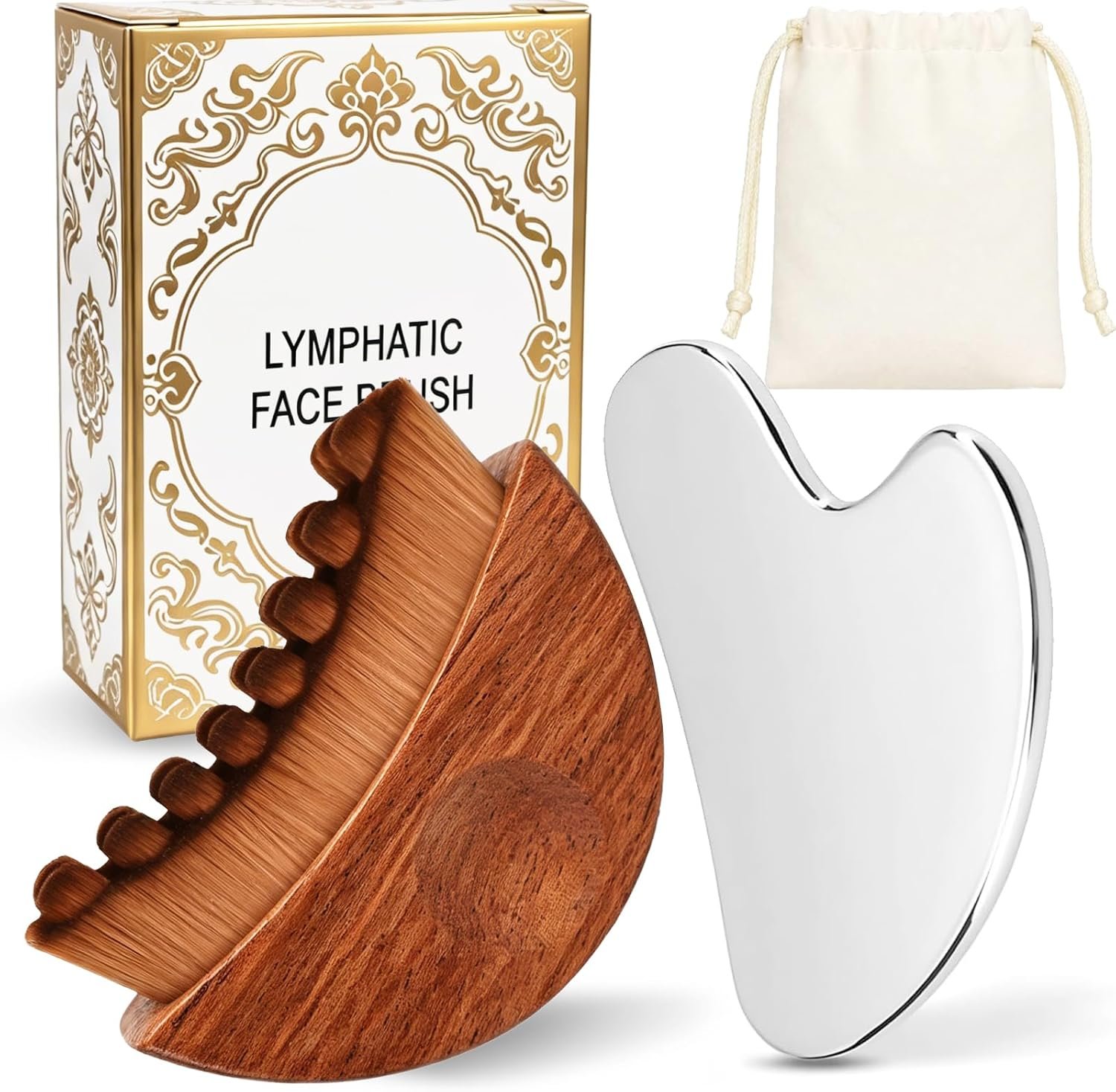 Wooden Lymphatic Contour Face Brush Drainage gua sha Tool for Face Sets | for Lymphatic Drainage Sculpting Massage Anti-Puffiness Detox and Lifting Improves Skin Glow Absorption