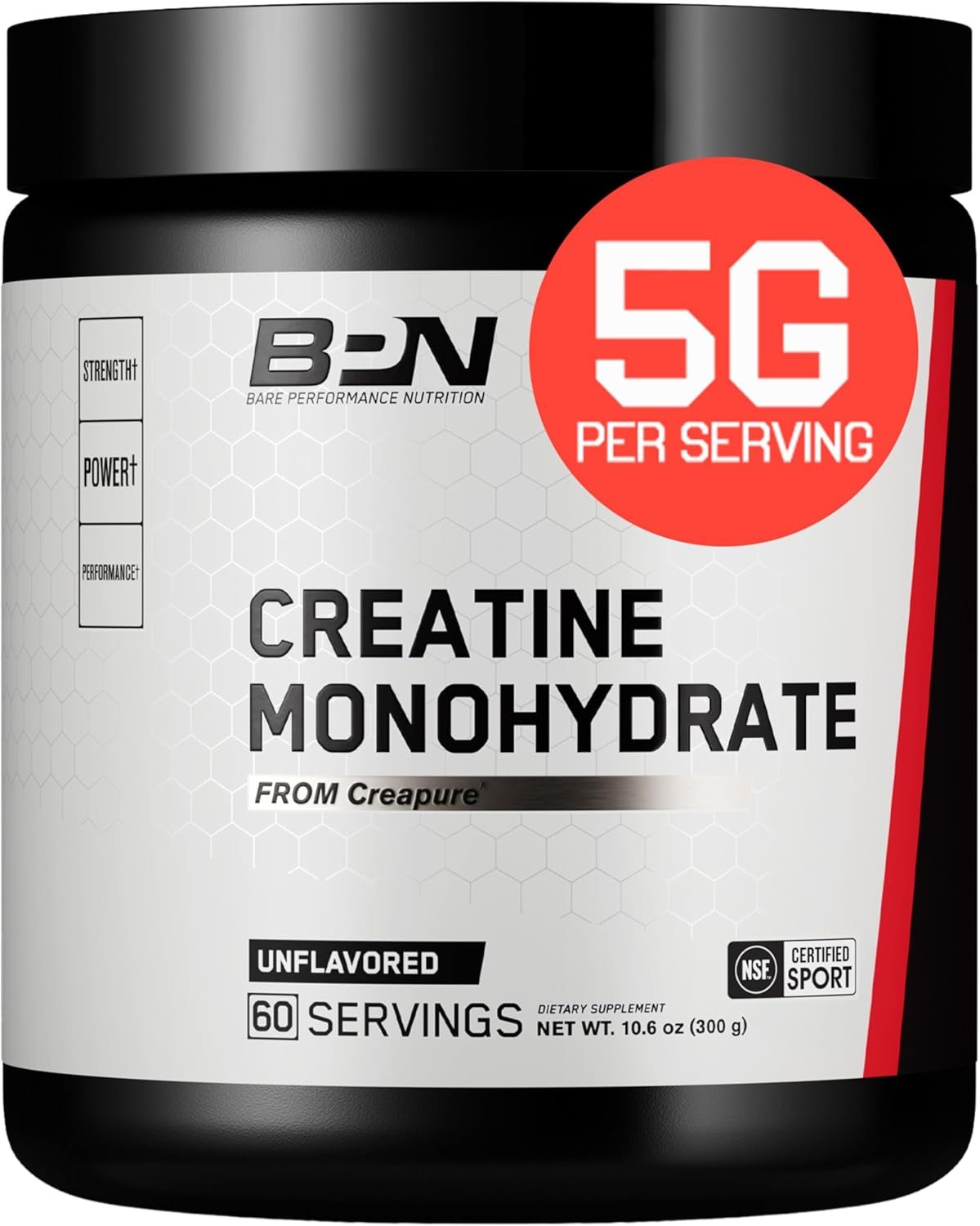 BARE PERFORMANCE NUTRITION, BPN Pure Creatine Monohydrate Powder by Creapure, 5g of Creatine per Serving, Supports Muscle Growth, Unflavored Creatine Powder, 60 Servings | 5g of Creatine per Serving, Supports Muscle Growth for Increased Strength, Power and Performance