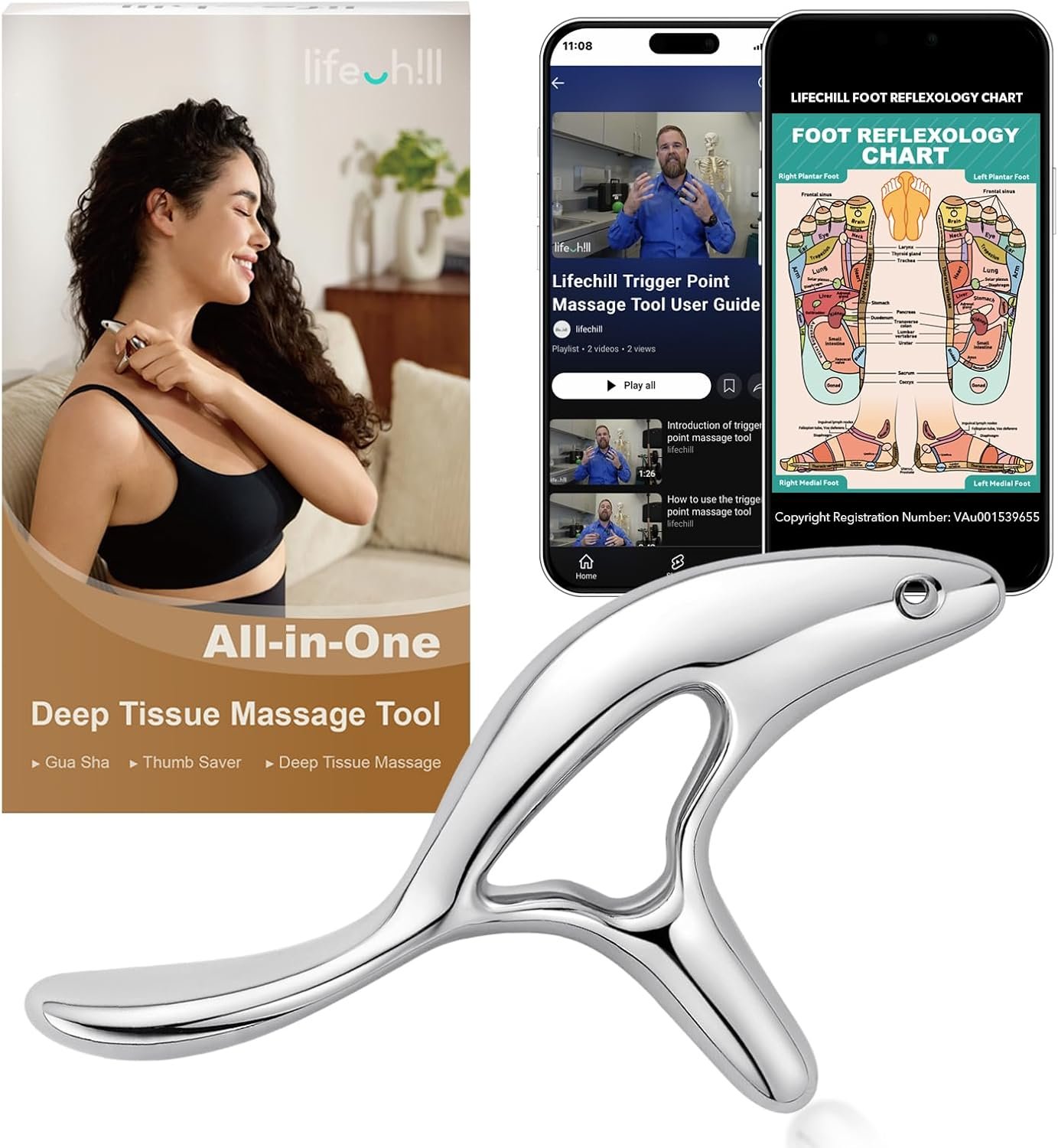 lifechill Trigger Point Massage Tool for Pain Relief Deep Tissue & Gua Sha, HSA Fascia Release Tools for Full Body, FSA Eligible Items Muscle Scraper Acupressure Tool TMJ Relief, Thumb Saver Neck Foot