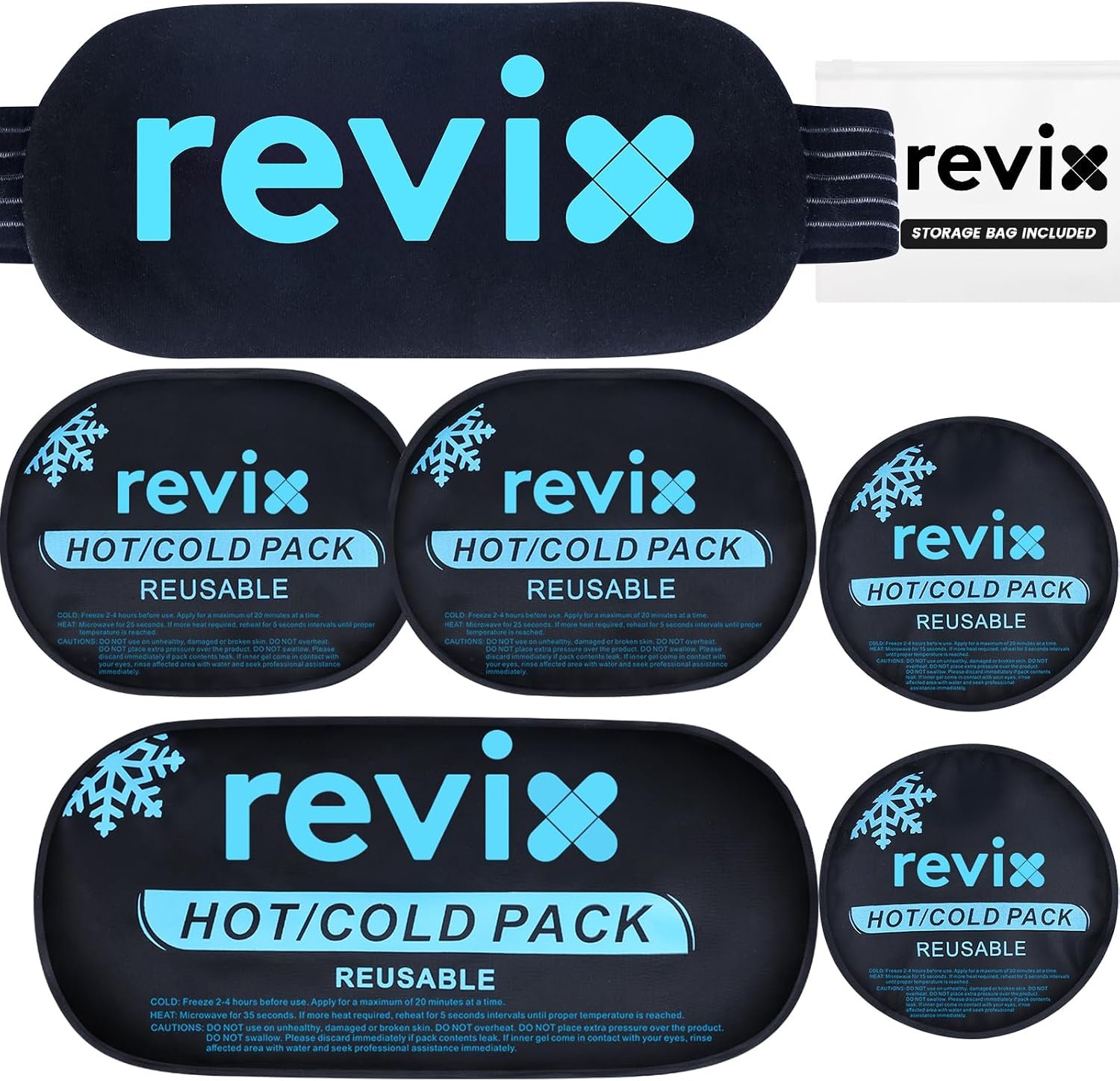 REVIX Ice Packs for Injuries, 5 Pack Hot & Cold Gel for Knee & Back | Adjustable Strap, Flexible Cooling Wrap for Shoulder, Neck & Arm, for Surgery Recovery, Muscle Relaxation