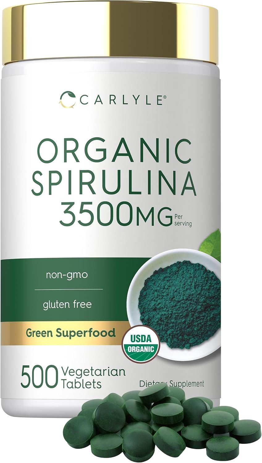 Carlyle Organic Spirulina Tablets | 3500mg | 500 Count | Vegetarian, Non-GMO & Gluten Free Supplement