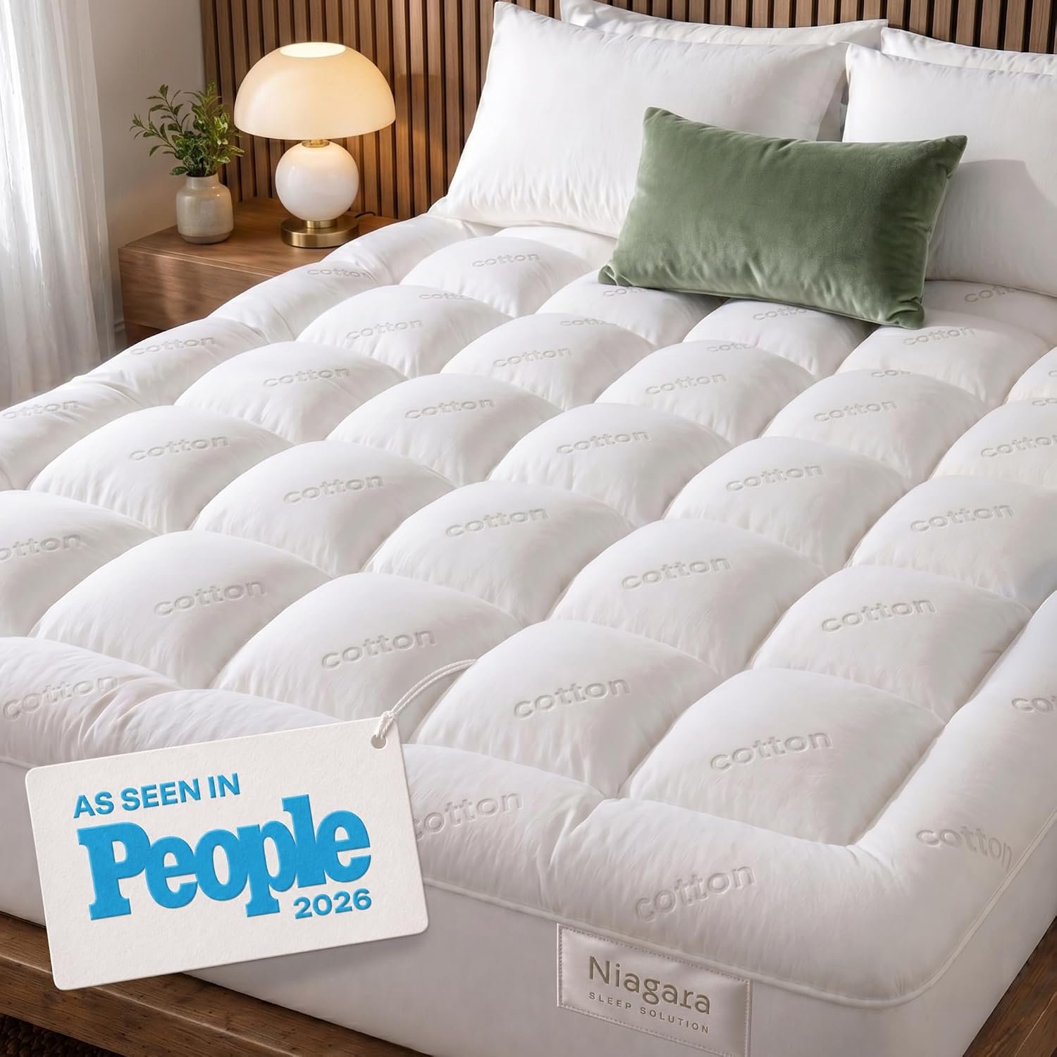 Niagara Sleep Solution 100% Cotton Top Cooling Mattress Topper – Full Size | Cloud-Like Mattress Pad, Breathable, 20″ Deep Pocket, Back Pain Relief, Perfect for Hot Sleepers, White