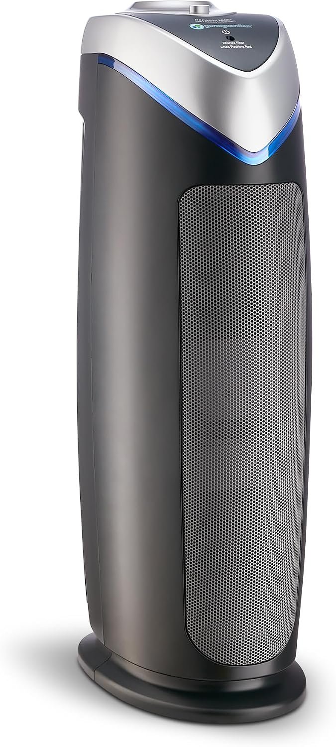 GermGuardian HEPA Air Purifier – Large Room Air Purifier for Bedroom, Office, Dorm, and Home – Filters Pet Dander, Dust, Pollen, Smoke, Scents – AC4825E – 22″ Tower – Gray